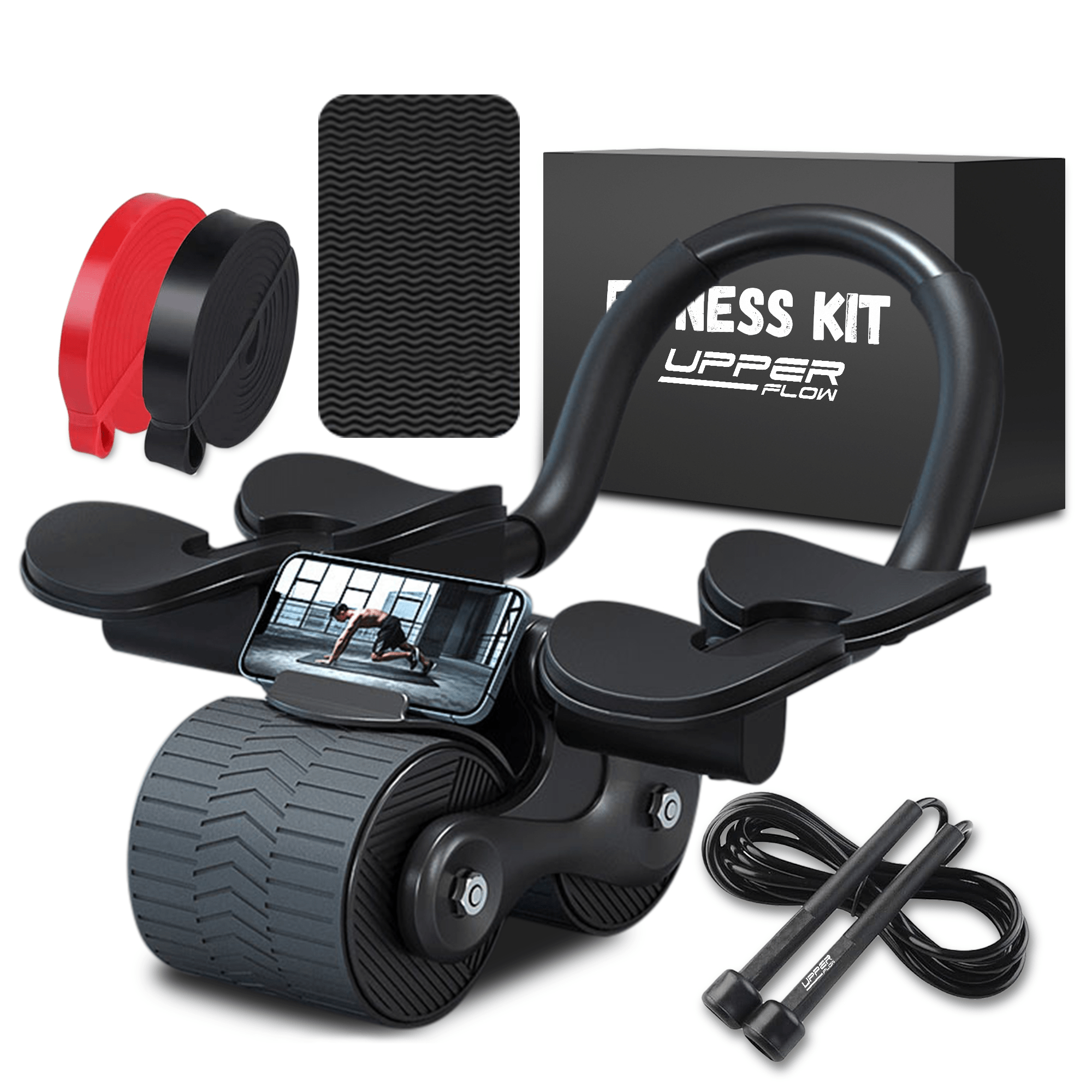 Image of Abdominal Wheel 6 In 1 With Automatic Rebound - Abdominal Kit With Resistance Bands, Jump Rope, Knee Mat - Home Fitness And Muscle Building Equipment