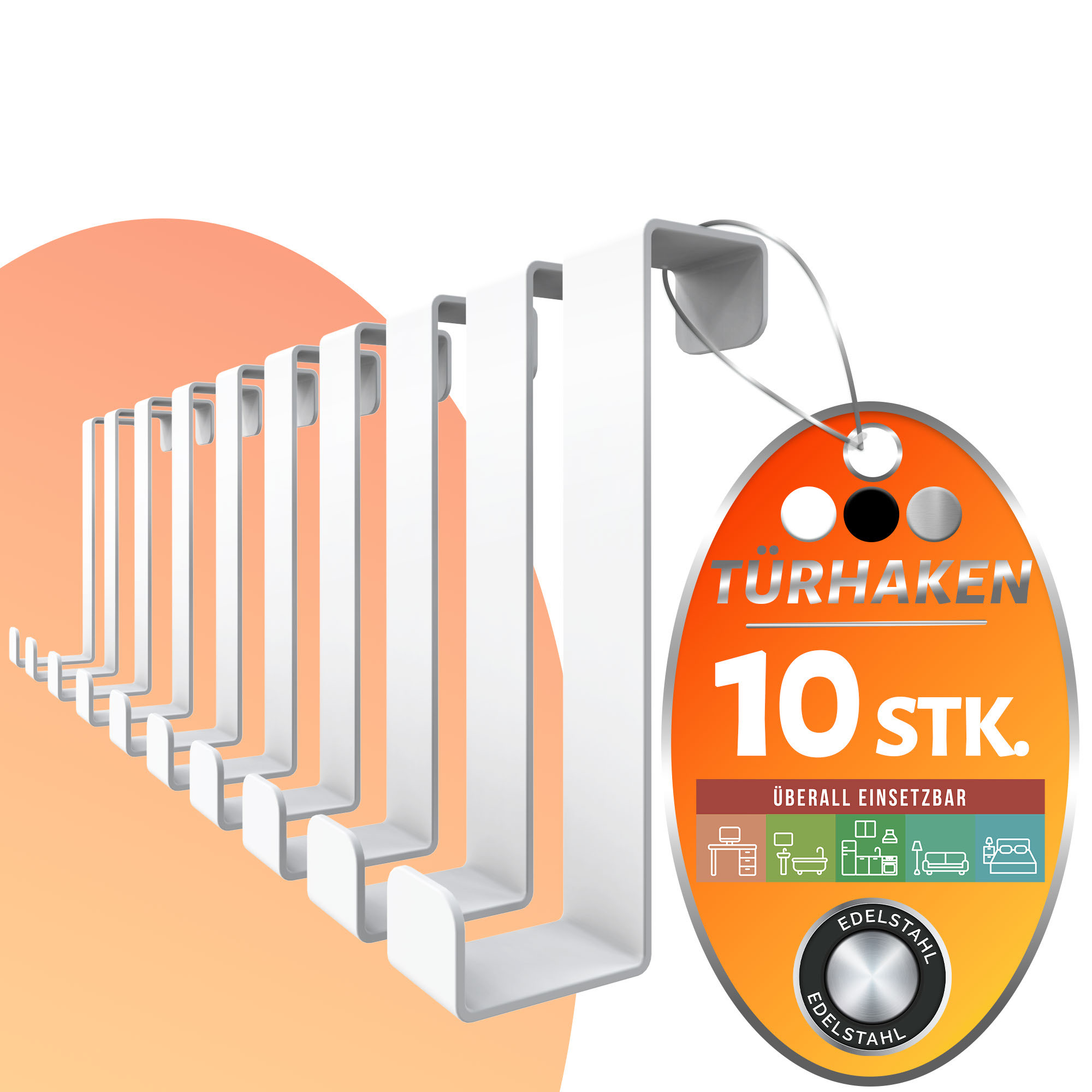 Lindenstein Stainless Steel Door Hooks 10pcs Set - Silver/white/black | Single Hook Or Complete Rail | High-load Capacity & Versatile For Doors