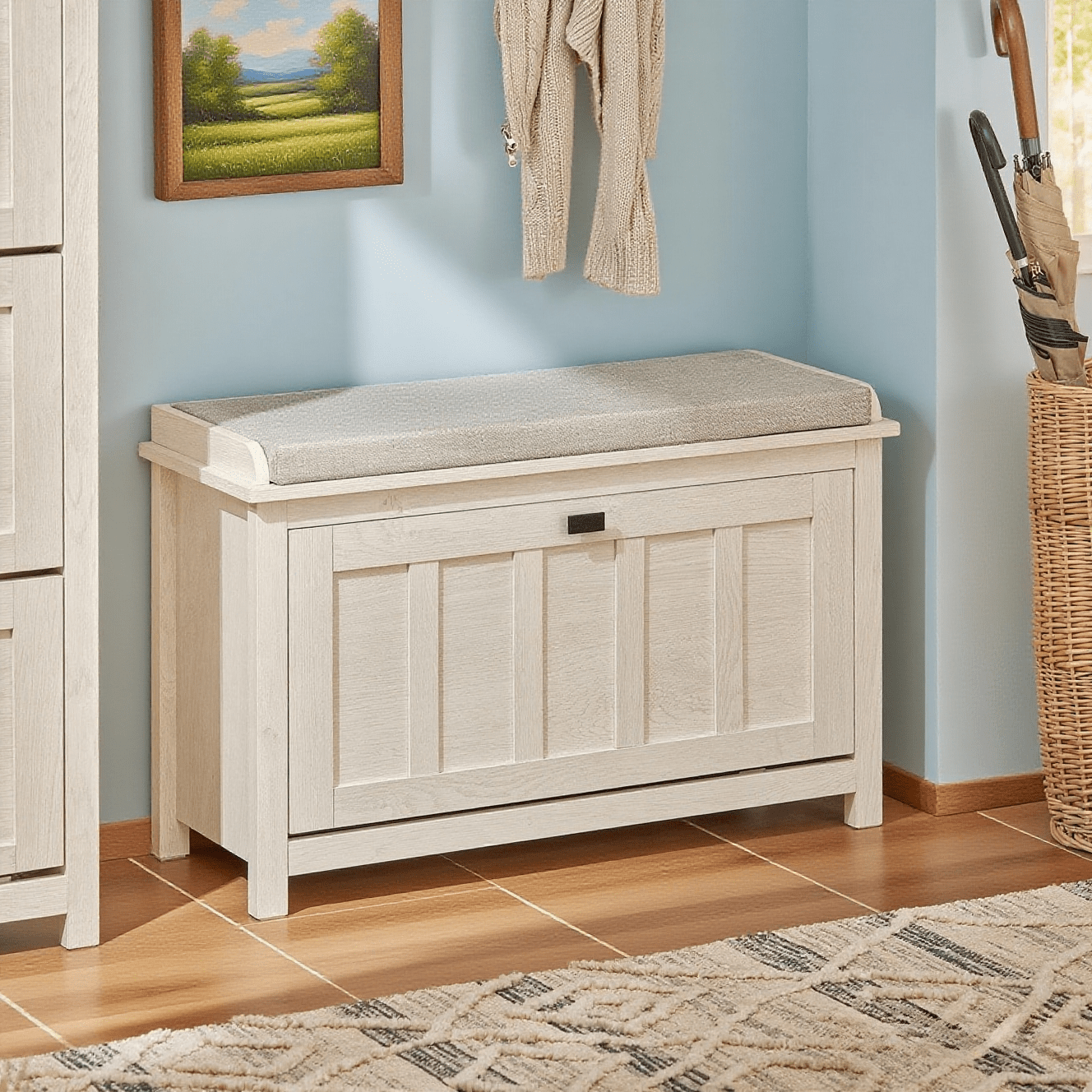 Image of 1 Piece Padded Shoe Bench – Shoe Furniture For The Entryway With Adjustable And Comfortable Cushion – Shoe Storage Bench For The Entryway – Vintage White 80x30x50cm 150kg – Gts272-x