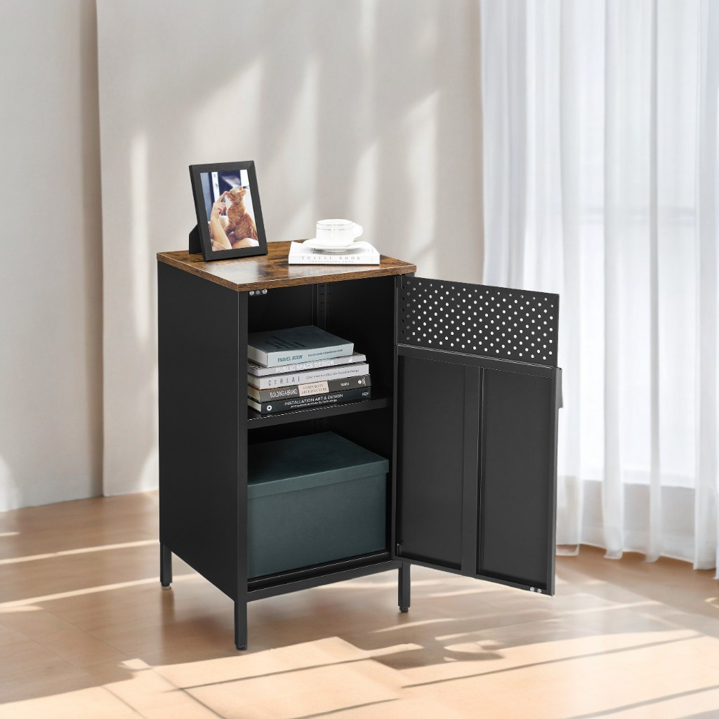 Image of Kitchen Cabinet, Sideboard, 40 X 42.5 X 76 Cm, -black, Food Storage Cabinet, Metal Cabinet, Double Door, Magnetic Closure, Adjustable Shelf