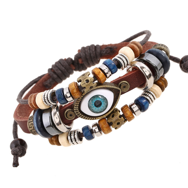 Image of Men's Cuff Bangle Evil Eye, Ladies Boho Cuff Adjustable Length, Multi-row, Bangle For Men For Boys For Ladies, In Gift Packaging