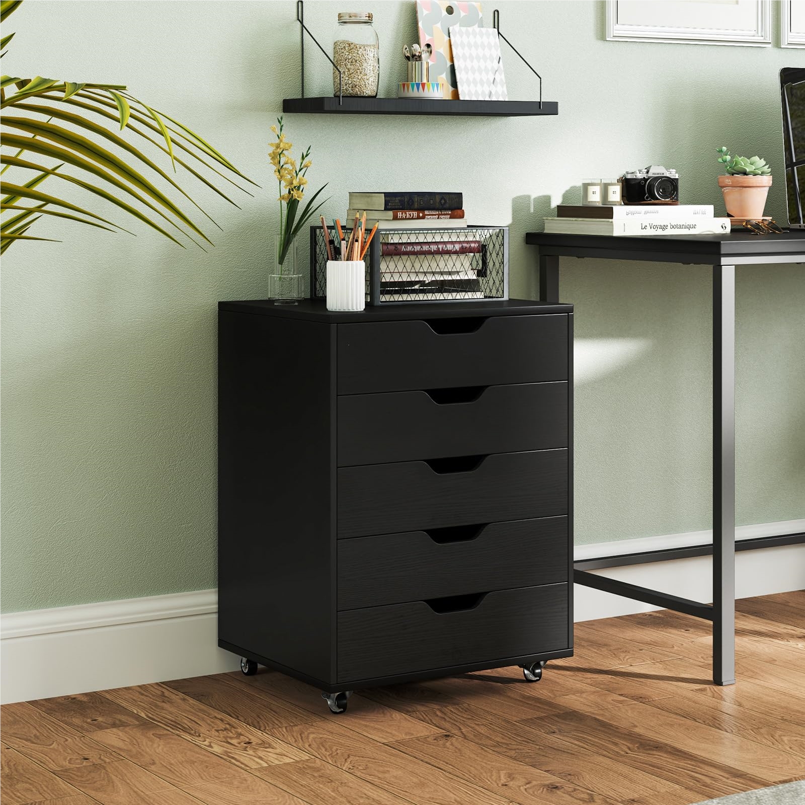 Image of Rolling Storage Cart With 5 Drawers, Mobile Filing Cabinet On Wheels, Office Organizer Drawer Cabinet Rolling Cart, Drawer Dresser For Home And Office (black)
