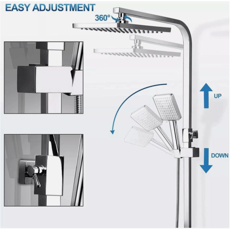2 in 1 Thermostatic Shower Mixer Chrome Square Easy Fixing Kit
