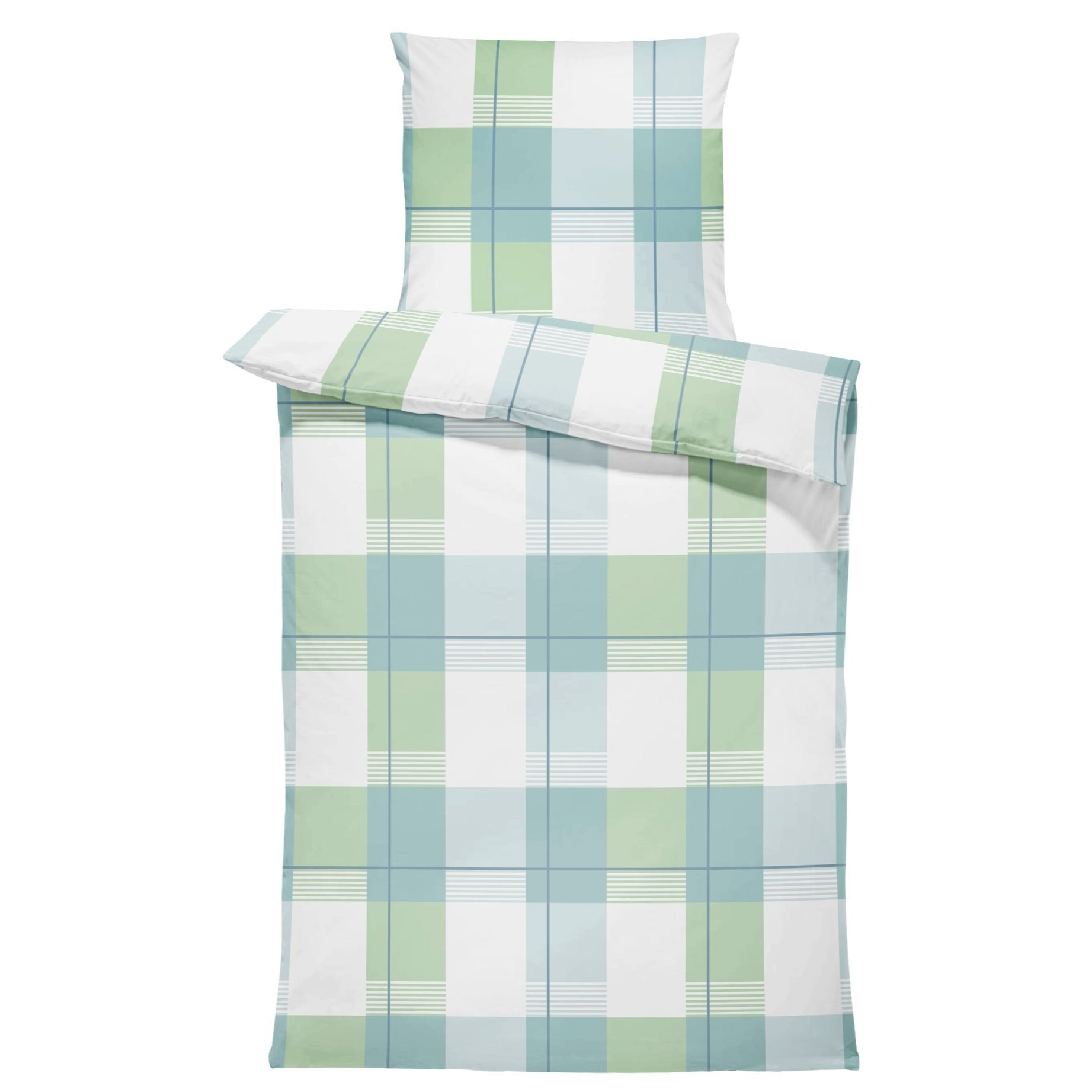 Image of Beaver Bed Linen 135x200 Cm / 155x220 Cm / 200x200 Cm / 200x220 Cm Checked Pattern Green Petrol Striped Winter Warmmodern Pillowcase 80x80 Cm With Zipper