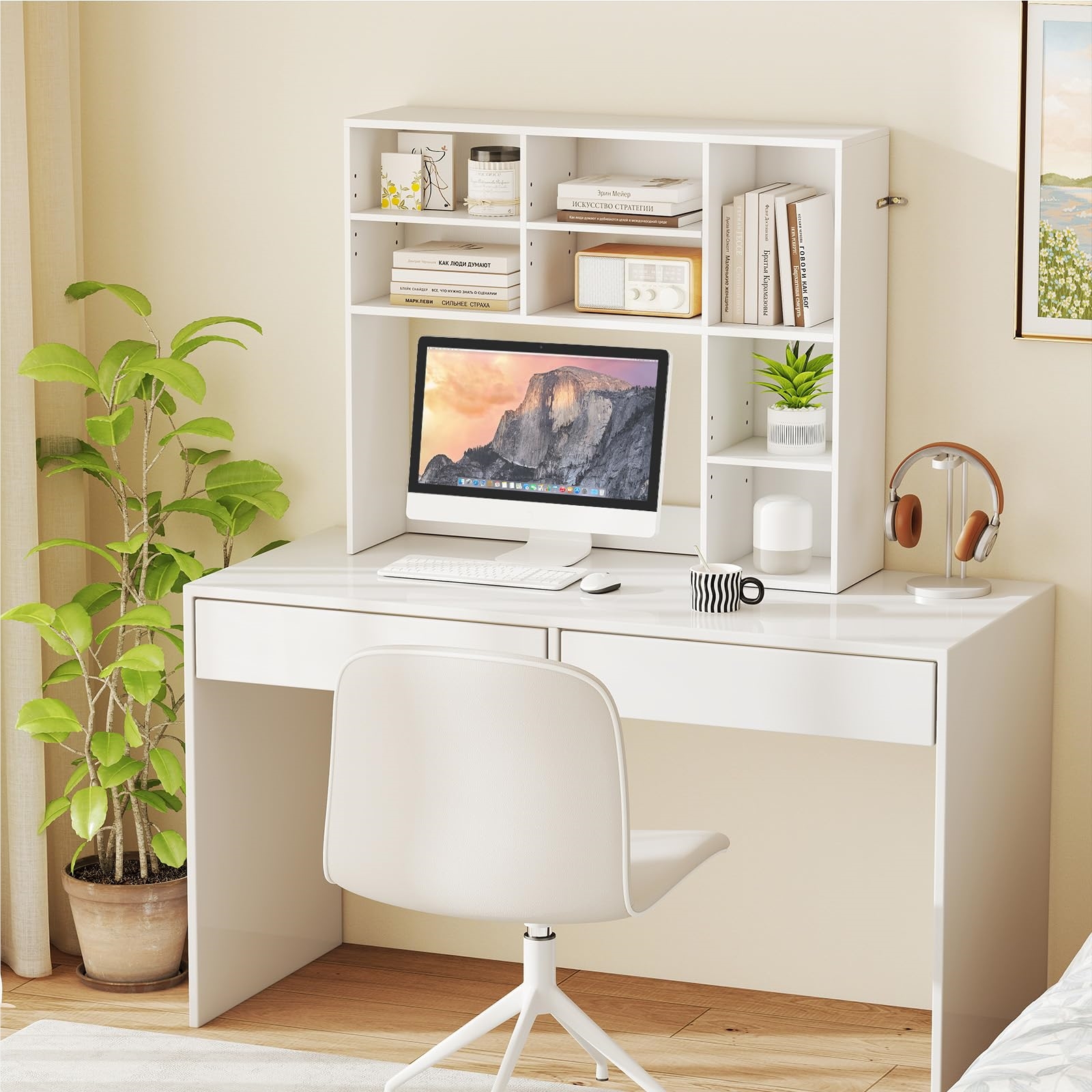 Image of Desk Shelf, Table Shelf With 7 Compartments, Desk Monitor Riser For Monitors Up To 27", Bookshelf For , Storage Organizer 94 X 25 X 79 Cm (white)