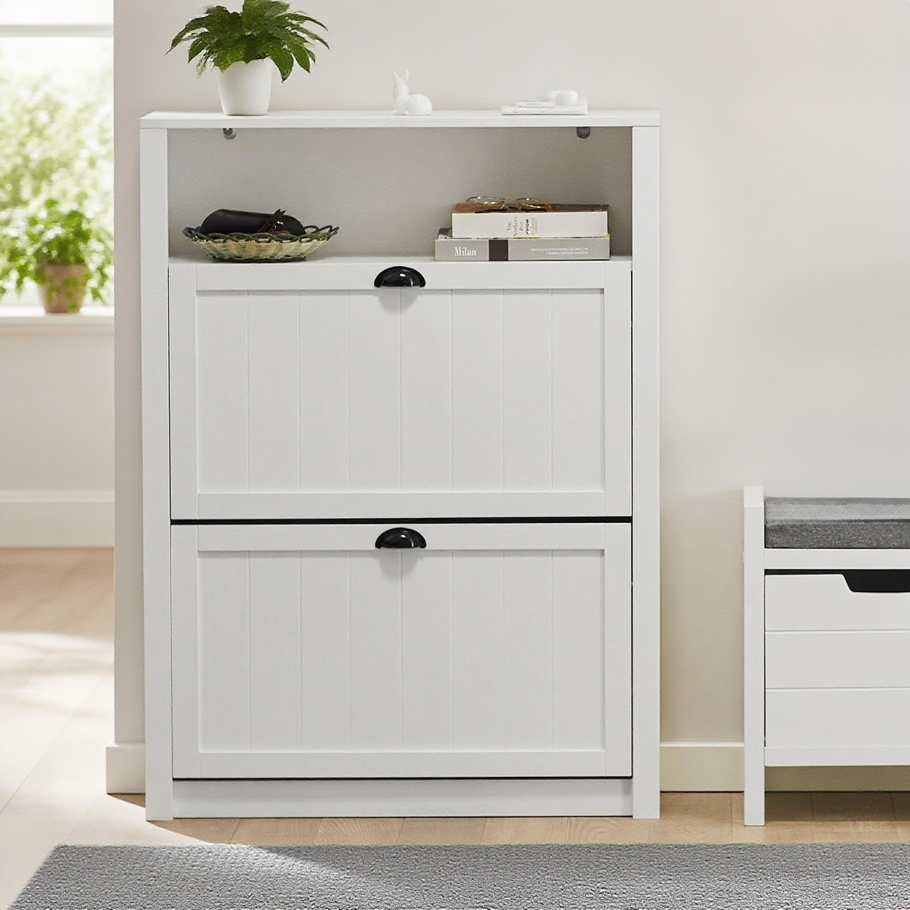 1pc Shoe Cabinet With 2 Hinged Doors And Extra Compartment, 80x24x110 Cm - Gts98-x