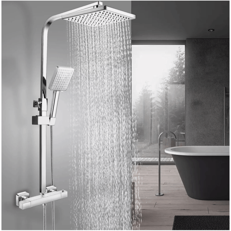 2 in 1 Thermostatic Shower Mixer Chrome Square Easy Fixing Kit