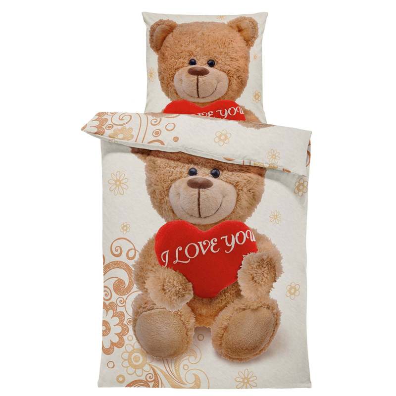 E-shop Winter Bettwäsche 135x200 cm Teddy Herzen Love you beige Fleece Flauschig Kuschelig Warme Bettbezüge inkl. Kissenbezug 80x80 cm mit