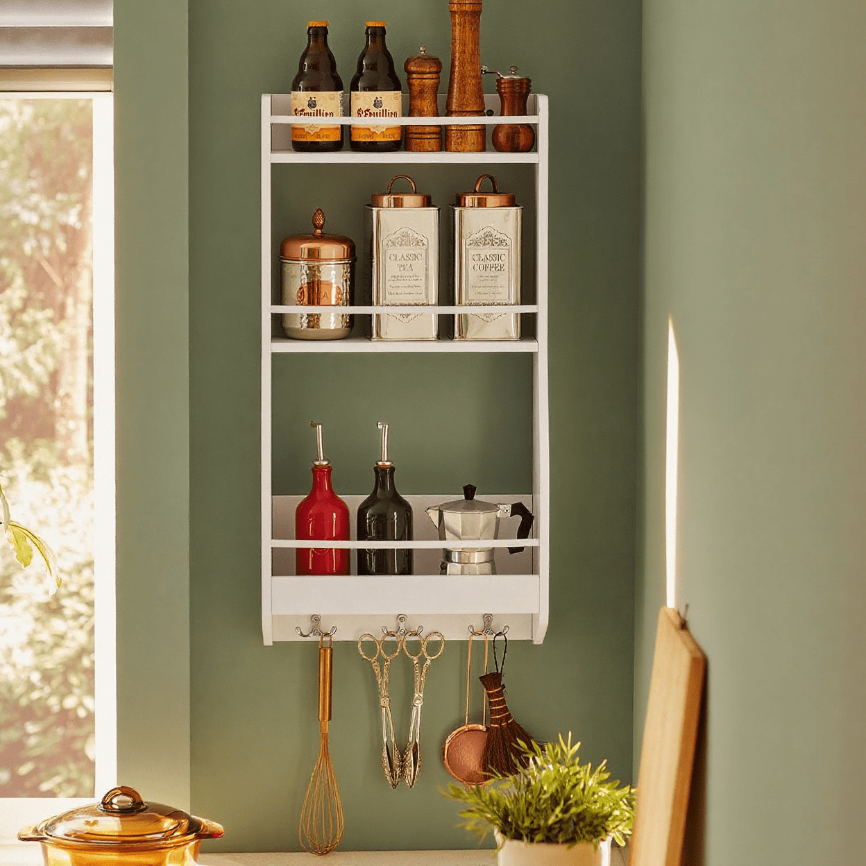 Image of Wall Shelf Hanging Shelf Bathroom Shelf Spice Shelf Kitchen Shelf Wall White Bht .: 38x75x17cm Kcr12-w
