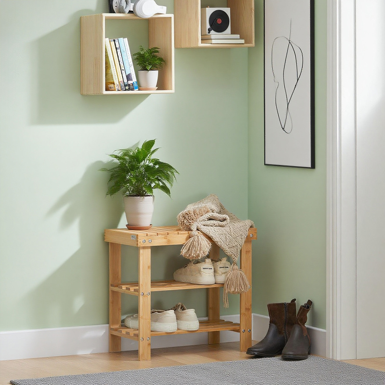 1pc Shoe Rack Of Natural Bamboo L50cm - Gts13-l-o