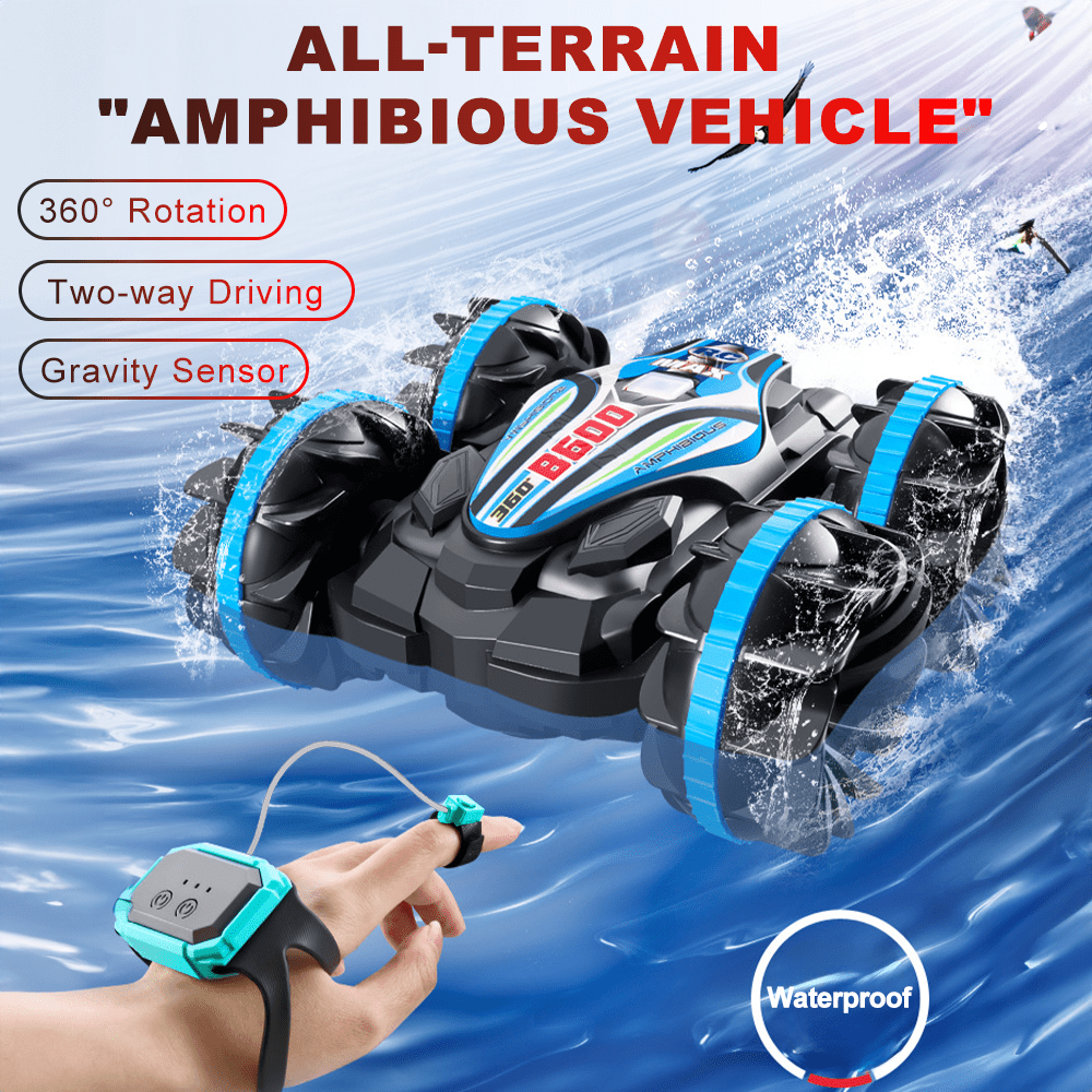 amphibious rc car with gesture sensor 4wd off road stunt toy 360 rotating ipx7 waterproof   garden beach pool outdoor play gifts for boys girls