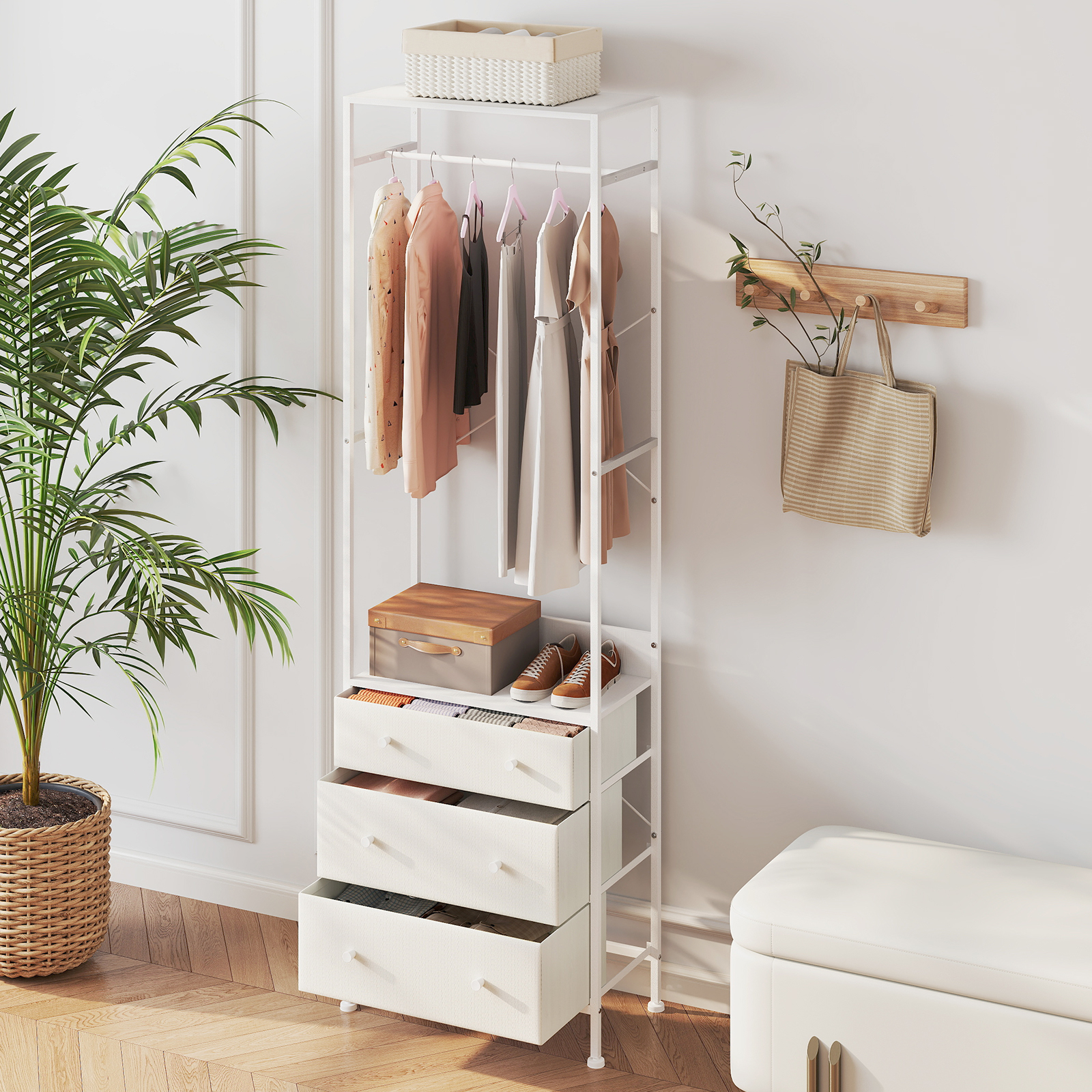 Image of Clothes Rack With Drawers, Freestanding Closet Organizer With 3-position Hanging Rod And Storage Shelves, Heavy-duty Clothing Stand Dresser With Anti-toppling Devices For Entryway, Bedroom