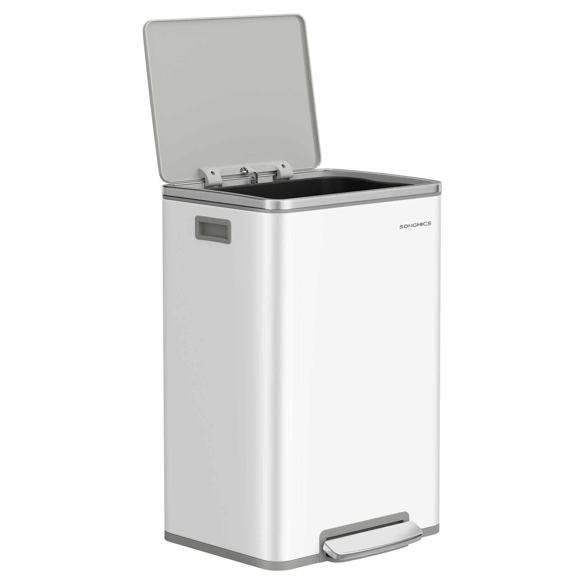 TEMU Kitchen Bin 50 L, With 15 Bin Bags, Stainless Steel, Removable Plastic Inner Bucket, With Lid, Handles, Soft Close