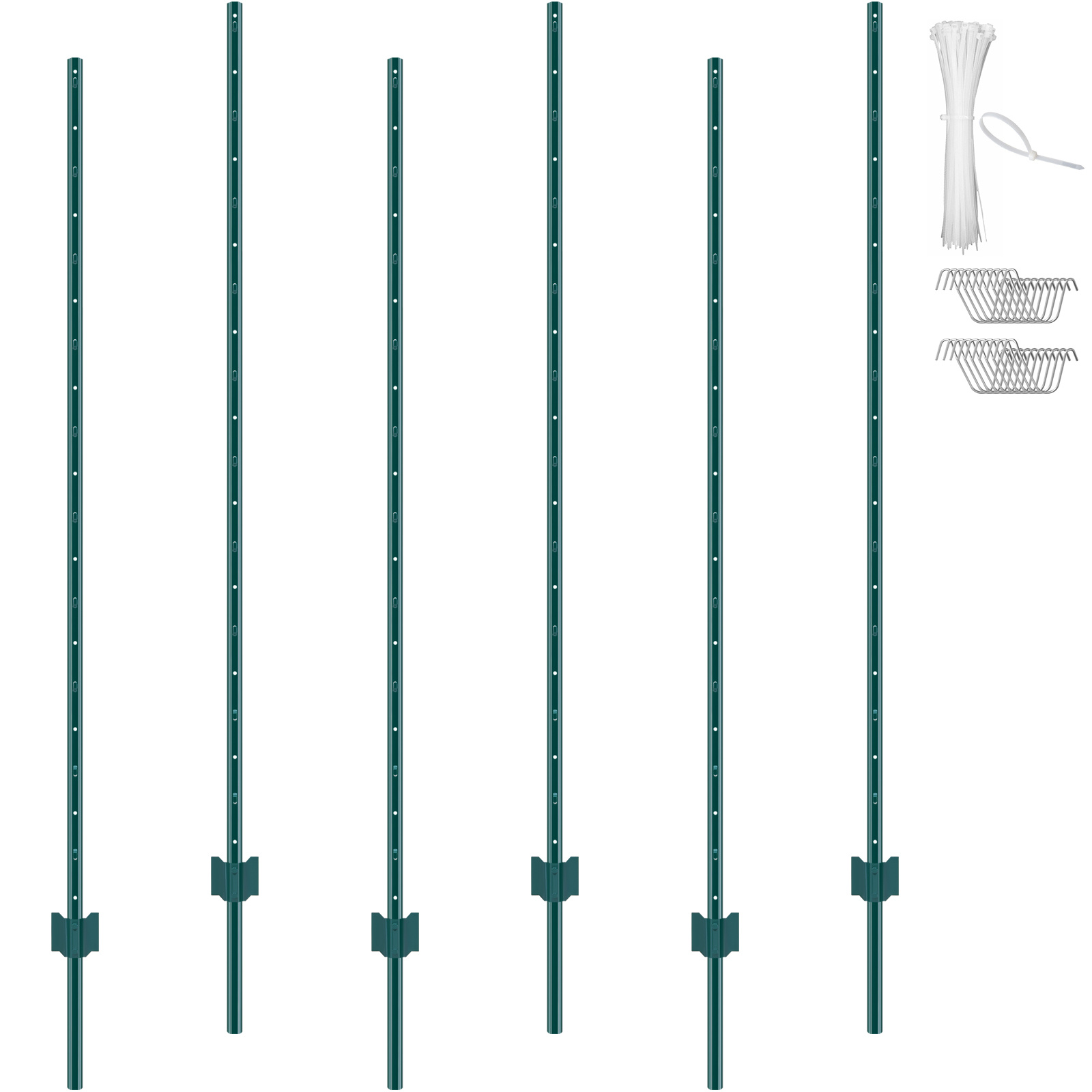 Vevor 6 Feet Fence Post 6 Pack Heavy Duty Metal Fence Posts Green