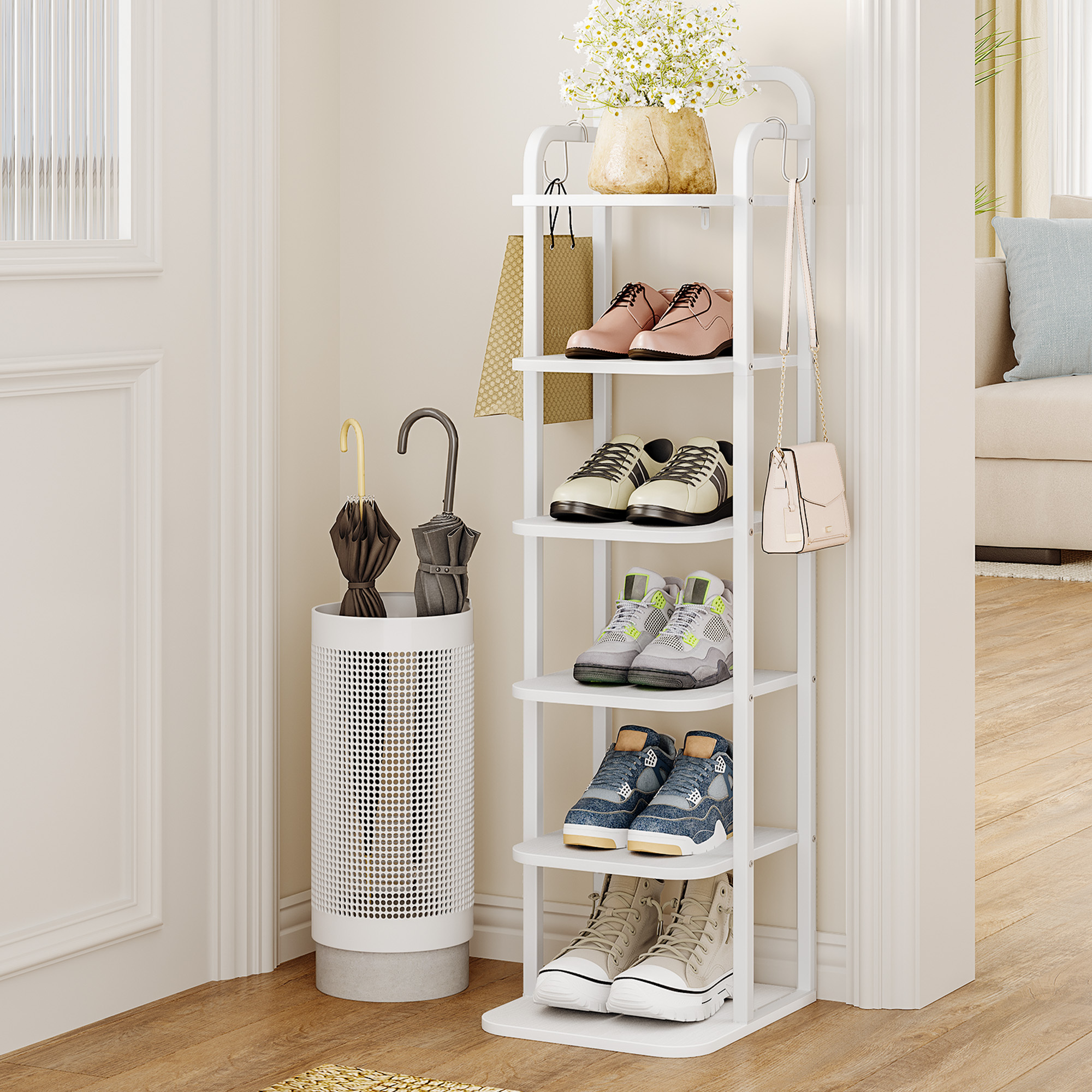 Image of Vertical Shoe Rack, 6-tier Shoe Racks, Shoe Tower For Small Spaces, Freestanding, Adjustable, Space-