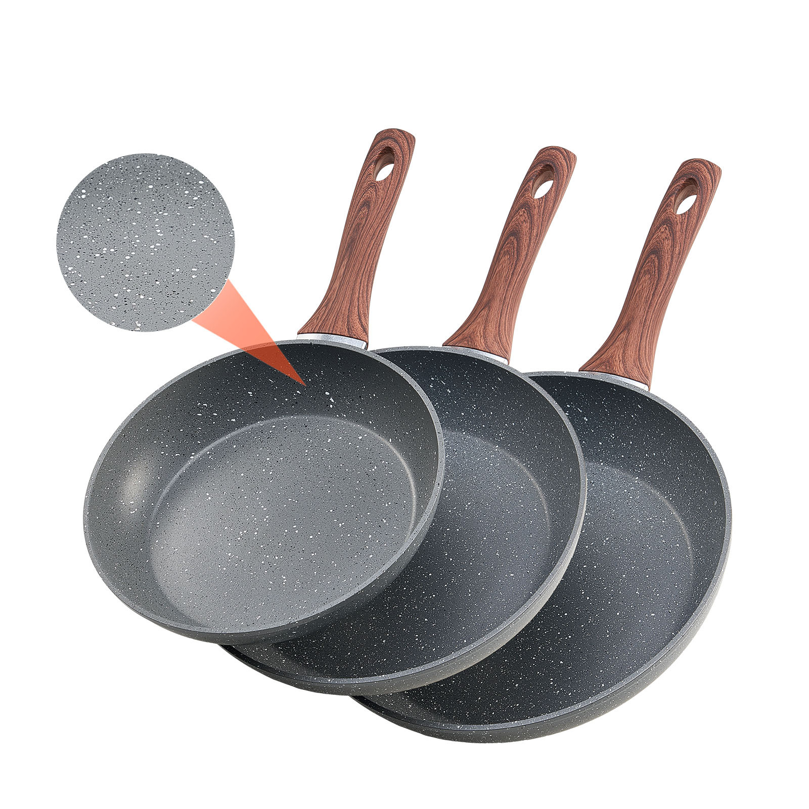 Vevor 3pcs Frying Pan Aluminum Set 250 280 325 Mm Nonstick Grey