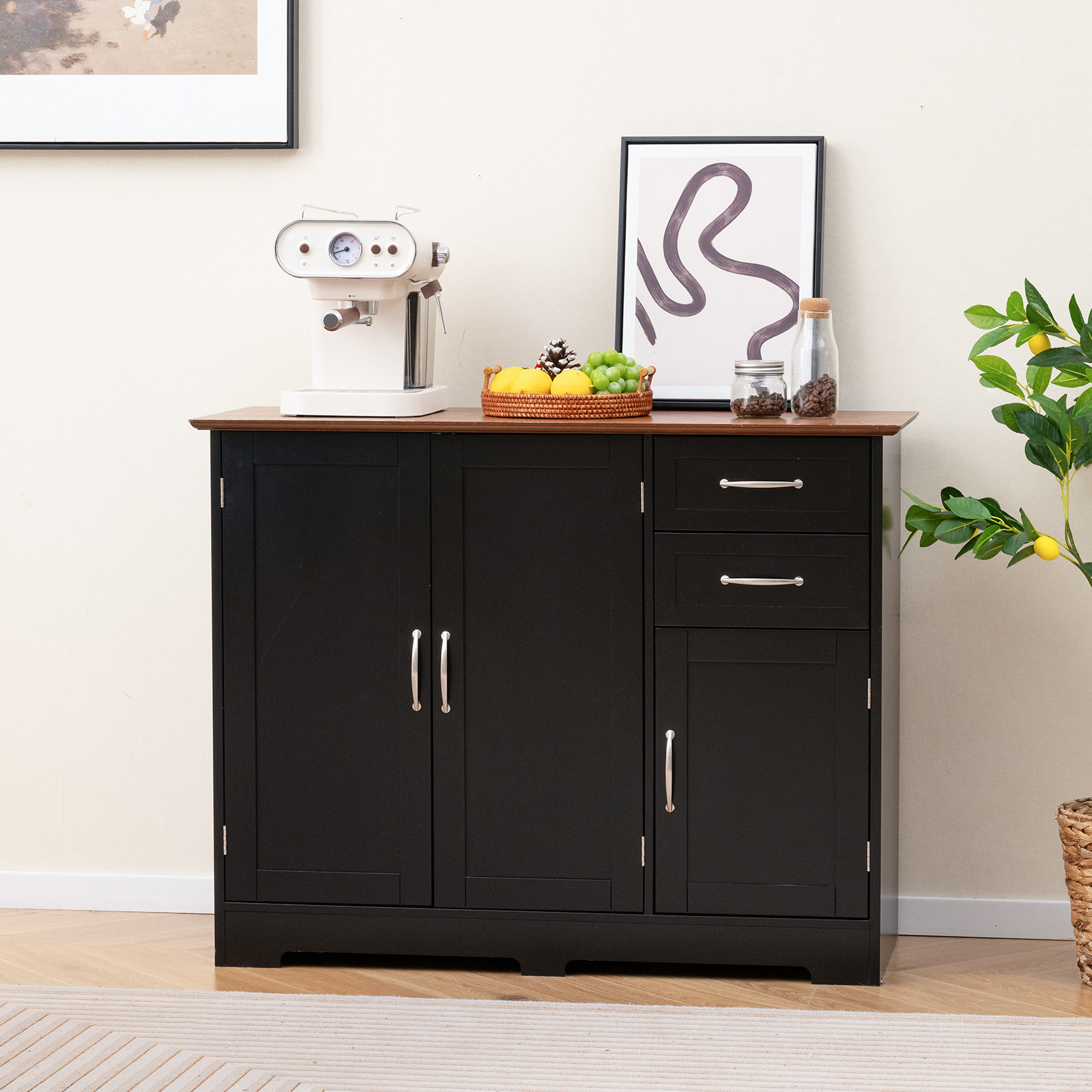 Kitchen Sideboard, Storage Cabinet With 2 Door Cupboards, 2 Drawers, Spacious Countertop, Adjustable Shelf, For Living Room, Dining Room