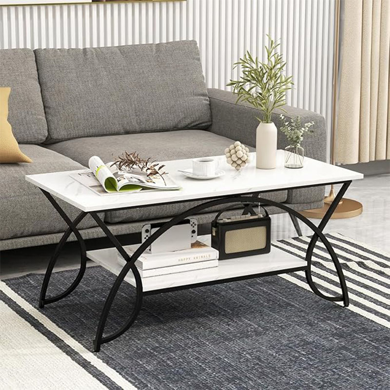 Image of Marble Coffee Table, Living Room Adjustable Metal Coffee Table With Storage, Bedroom, Office, Load 70 Kg
