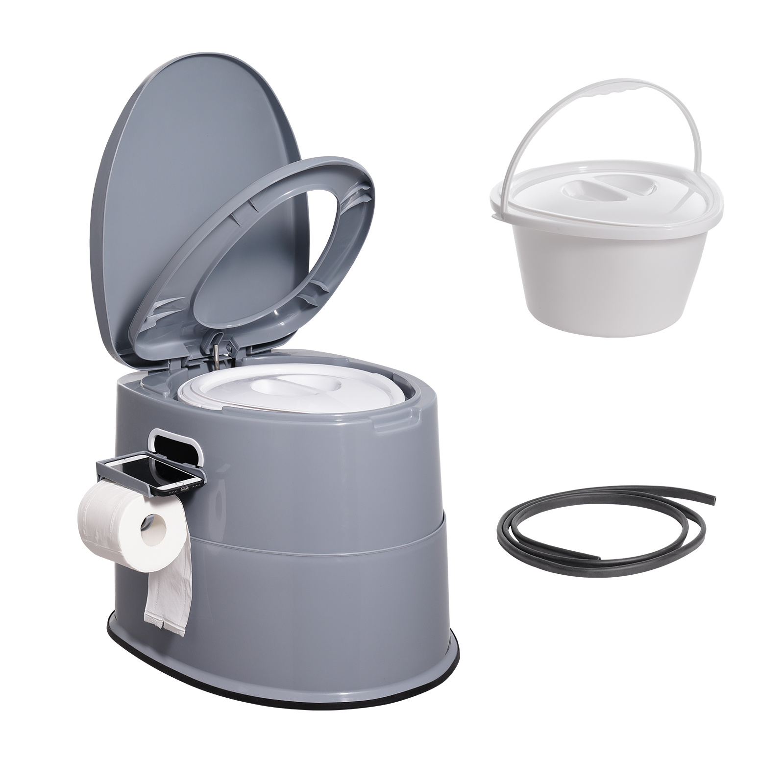 Vevor Portable Camping Toilet Inner Bucket With Lid Phone Shelf And Paper Holder