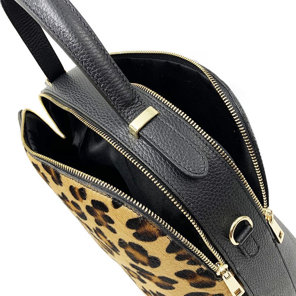 Handbag in Real Leather And Spotted Horsehide Made in Italy with Adjustable Shoulder Strap
