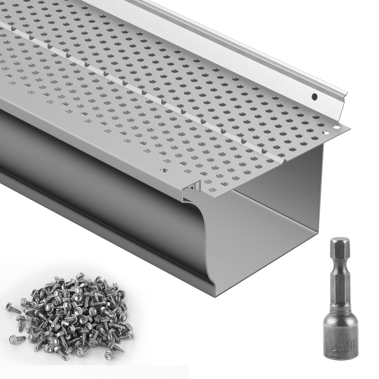 Vevor Gutter Guard, 5 Inch Width, Aluminum Diy Gutter Cover, 26pcs 104 Ft Total Length, 0.157'' Hole Diameter & '' Thick Raptor Gutter Guards Fits Any Roof Or Gutter Type