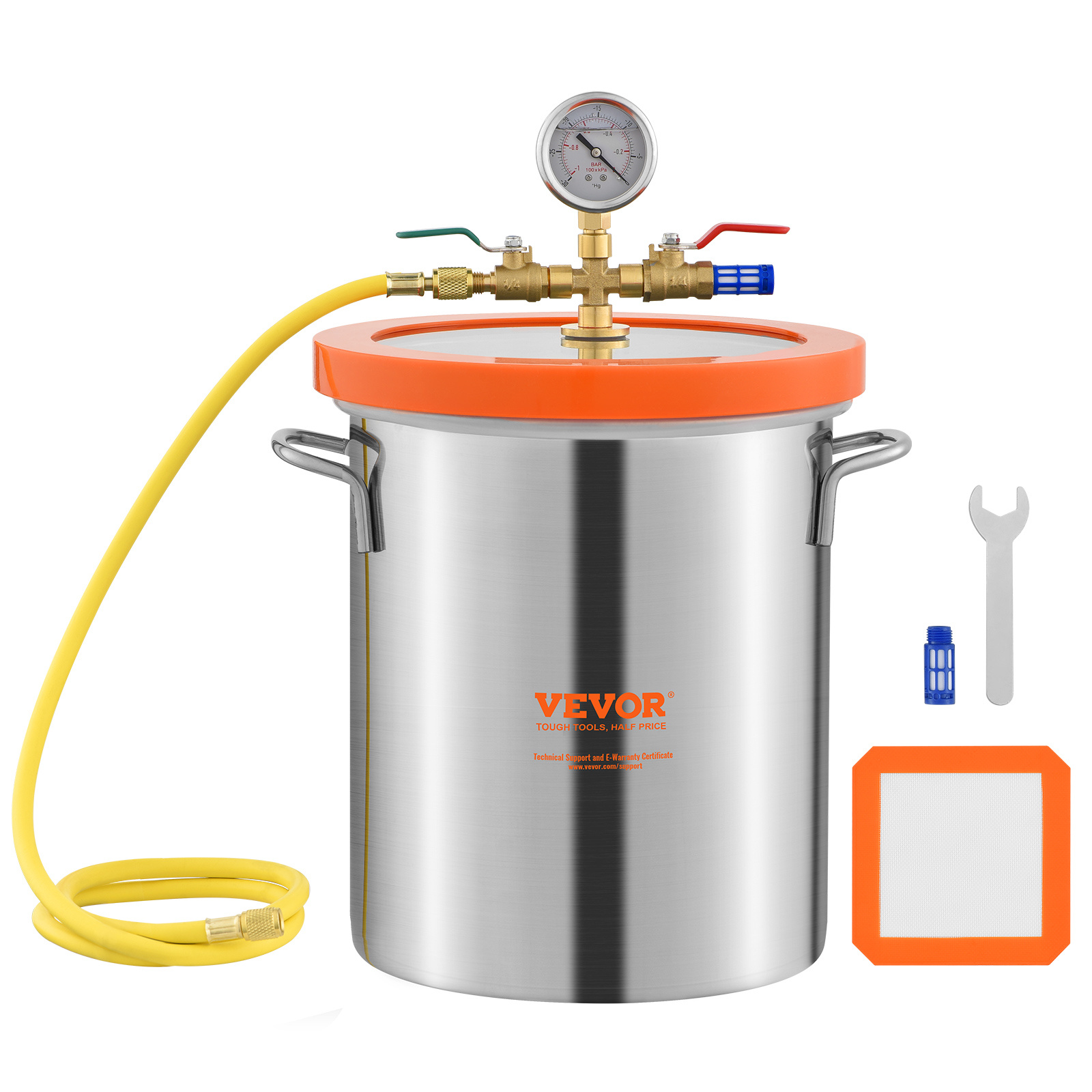 Vevor Vacuum Chamber Tempered Glass Lid Vacuum 11.4 L Degassing Chamber Silicone