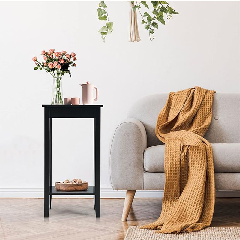 Side Table With 2 Levels, Slim Coffee Table With Pine Legs, Multifunctional Coffee Table For Living Room, Office And Bedroom