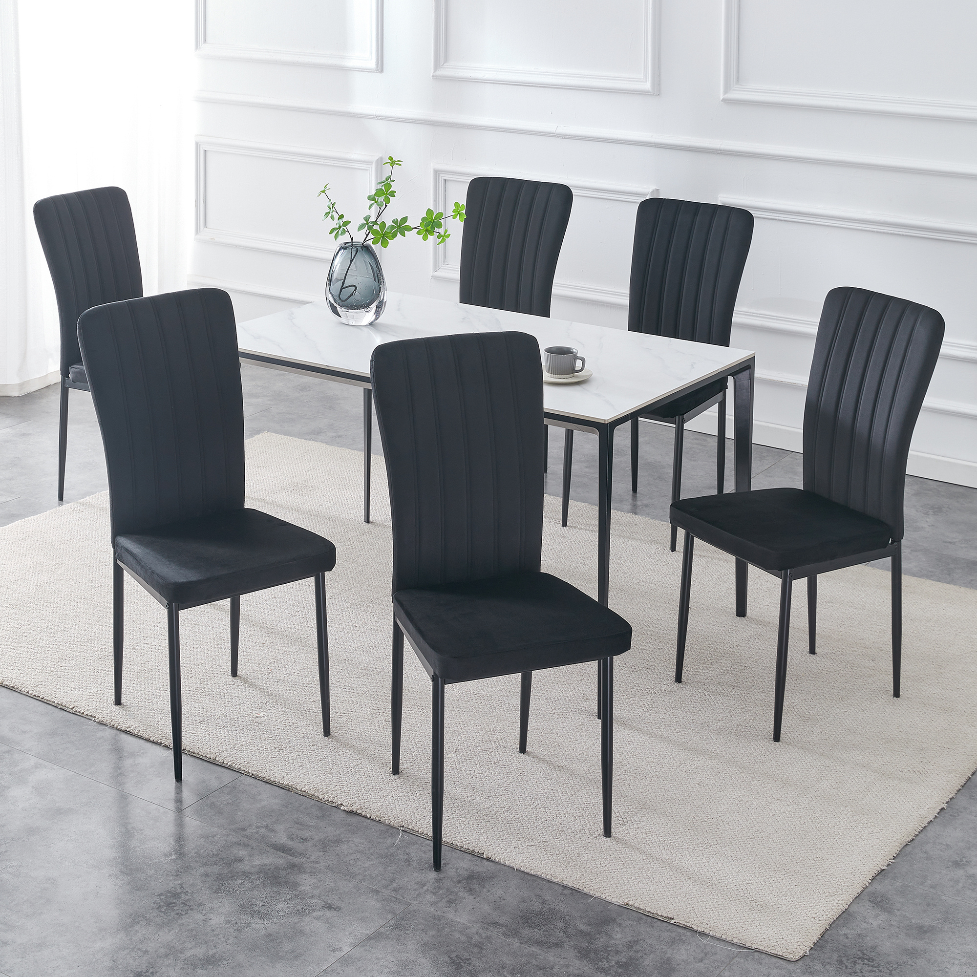 TEMU Set Of 6 Dining Chairs, Velvet High Chairs With Upholstered Soft Seat And Metal Legs For Home, Office, Dining And Reception