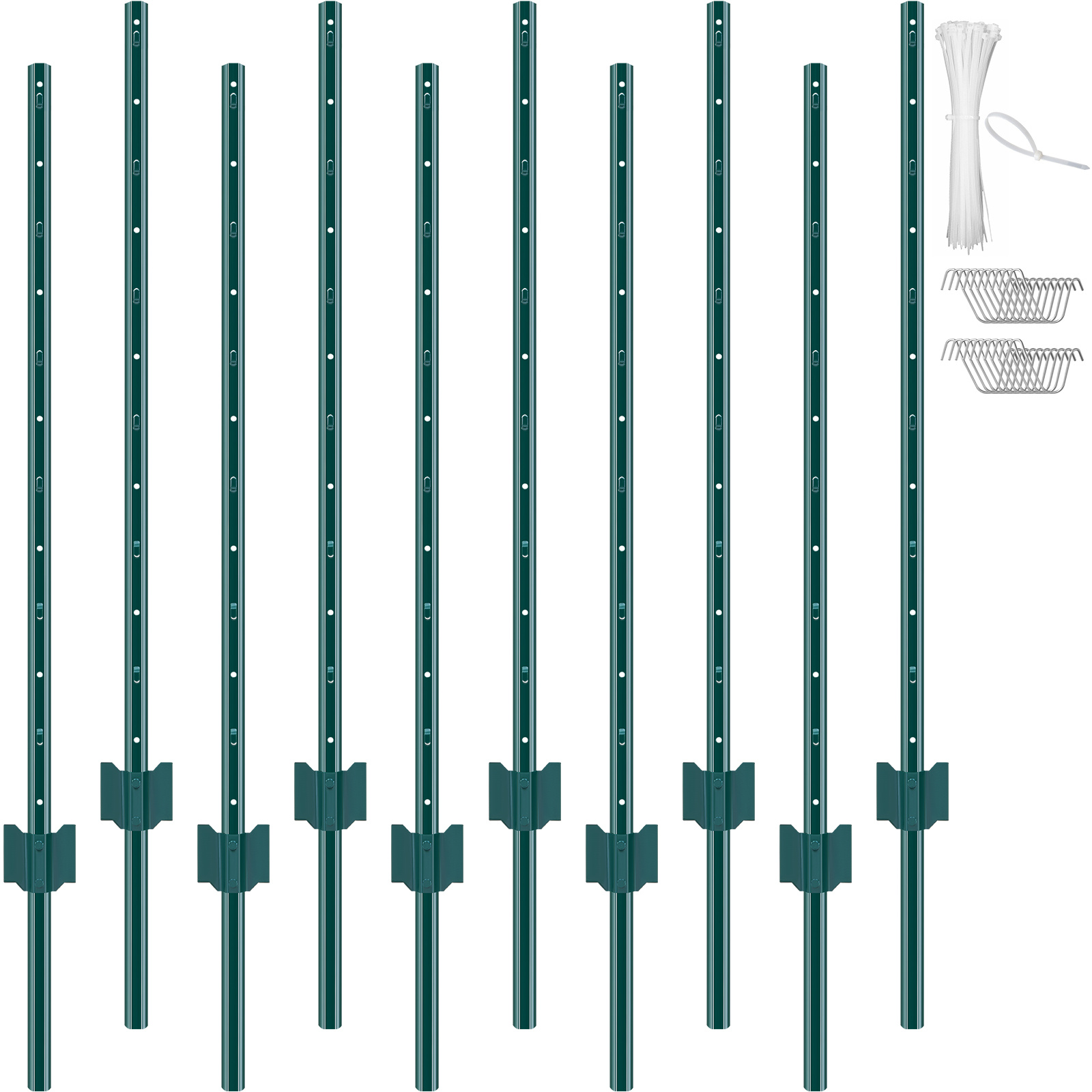 Vevor 4 Feet Fence Post 10 Pack Heavy Duty Metal Fence Posts Green