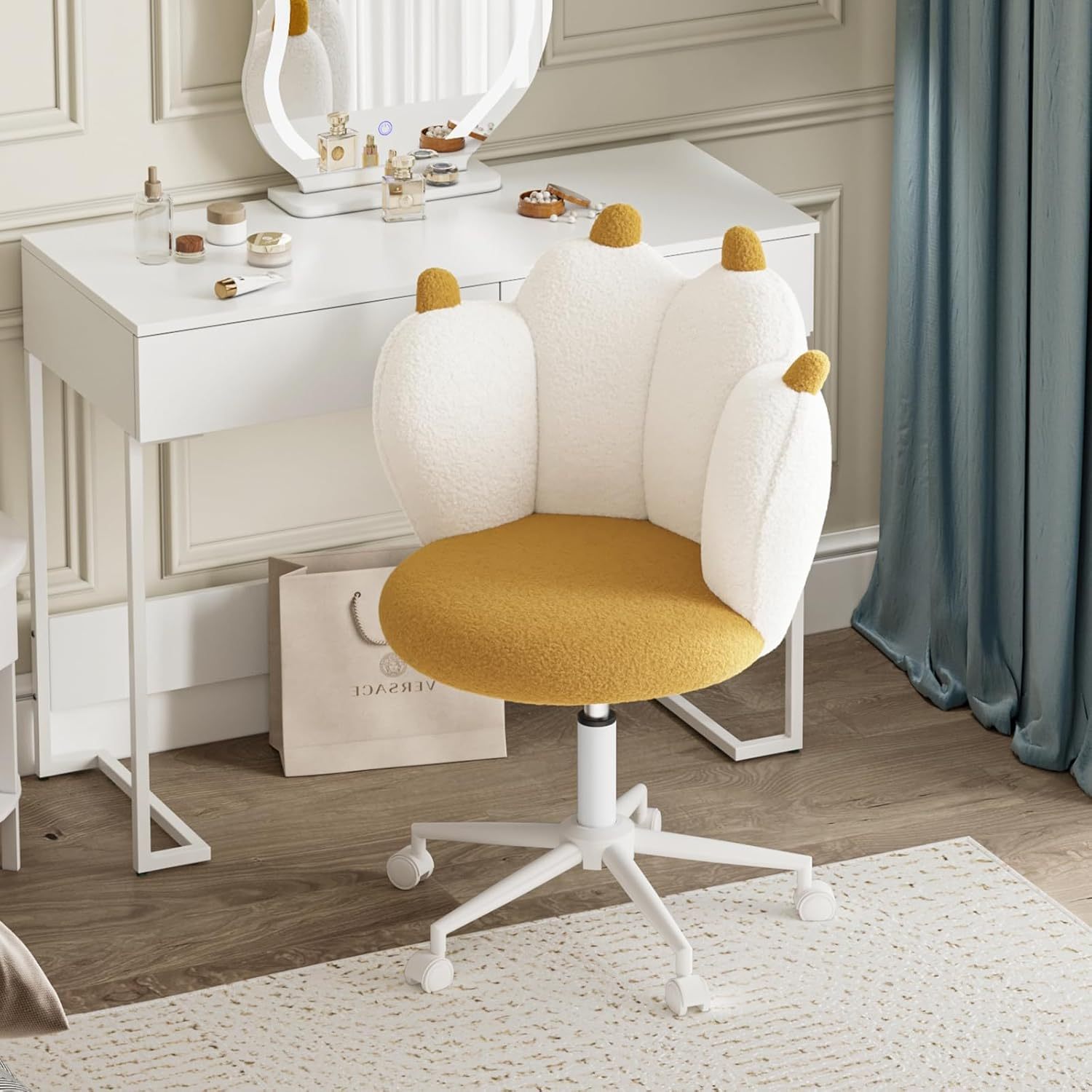 Vanity Chair With Beige Upholstered Desk Chair Velvet Cat Paw Desk