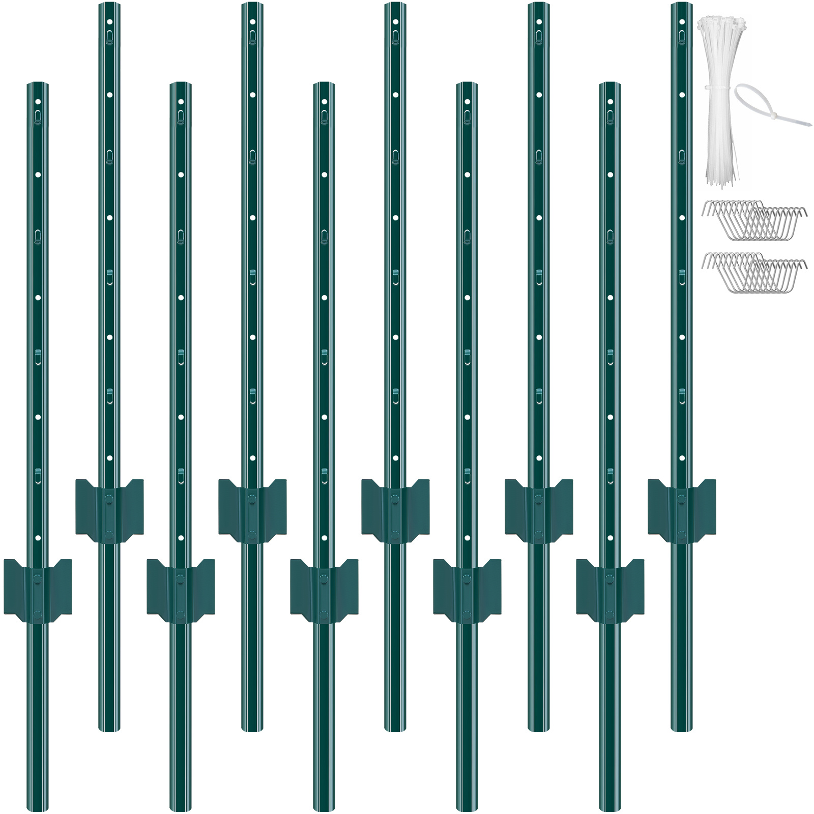 Vevor 3 Feet Fence Post 10 Pack Heavy Duty Metal Fence Posts Green