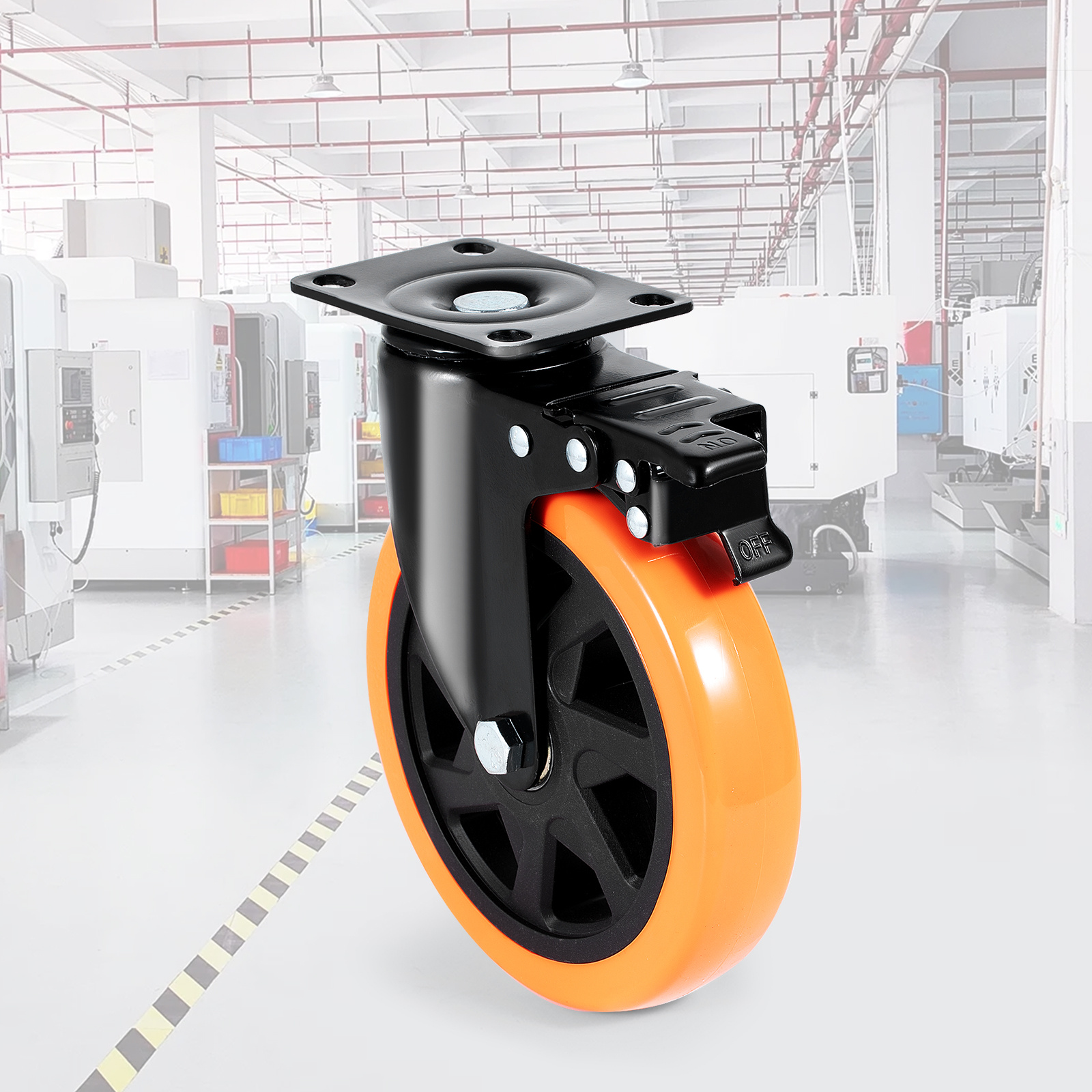 Caster Wheels, 15.2 Cm Swivel Plate Casters, Set Of 4, With Security A/b Locking No Noise Pvc Wheels, Heavy Duty 317.5 Kg Load Capacity Per Caster, Non-marking Wheels For Cart Furniture Workbench