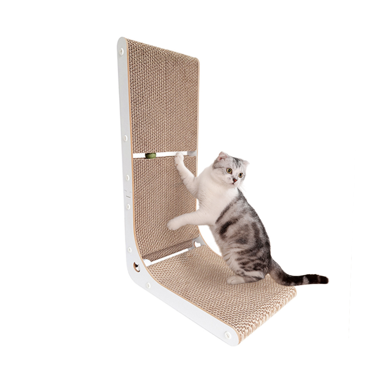 ® Scratching Board Cat, Super Stable Cat Toy Cat, 26bx39lx60h Cm Scratching Board With Ball Toy, Long-lasting Scratching Paper For Cats, L-shaped Cat Scratching Board