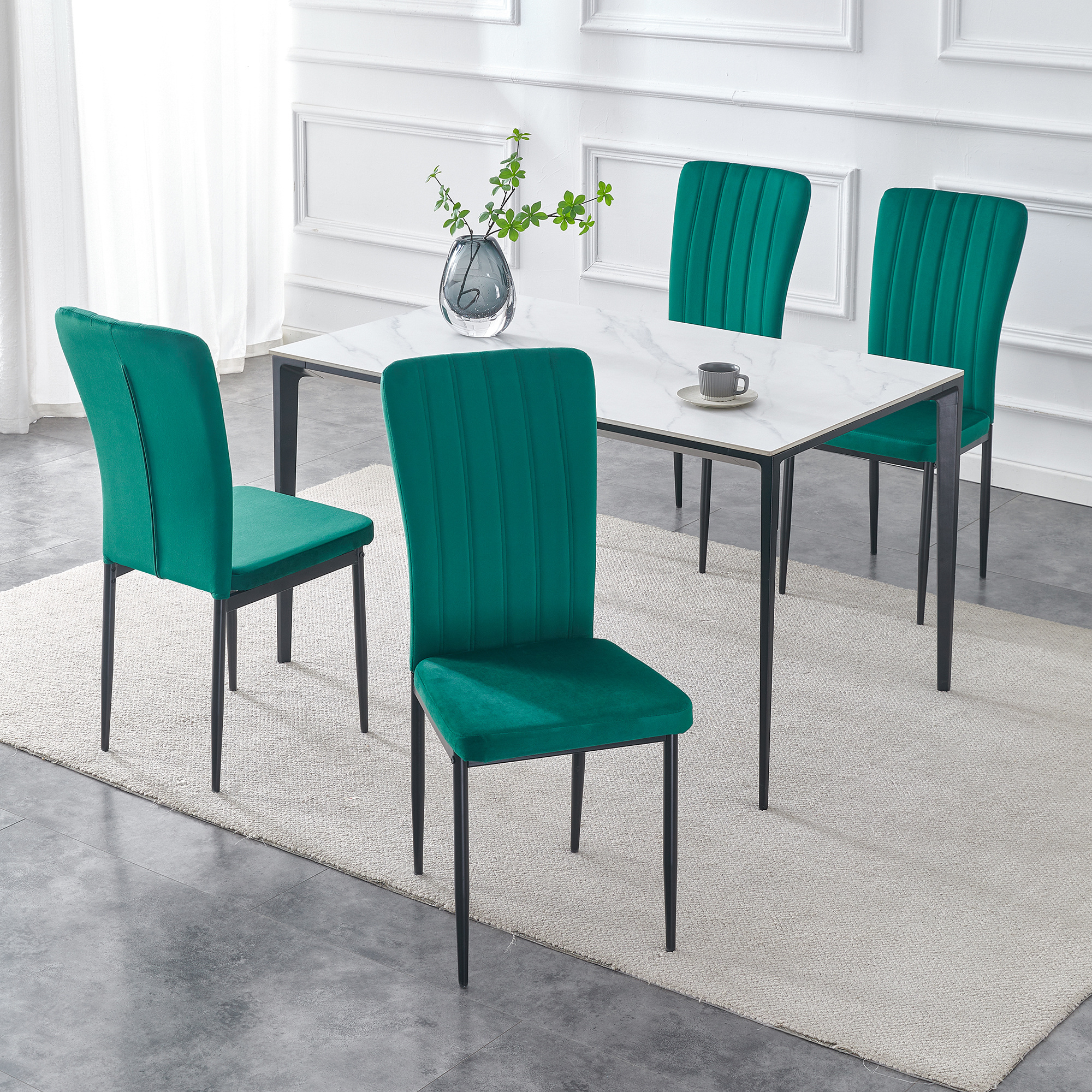 TEMU Set Of 4 Dining Chairs, Velvet High Chairs With Upholstered Soft Seat And Metal Legs For Home, Office, Dining And Reception