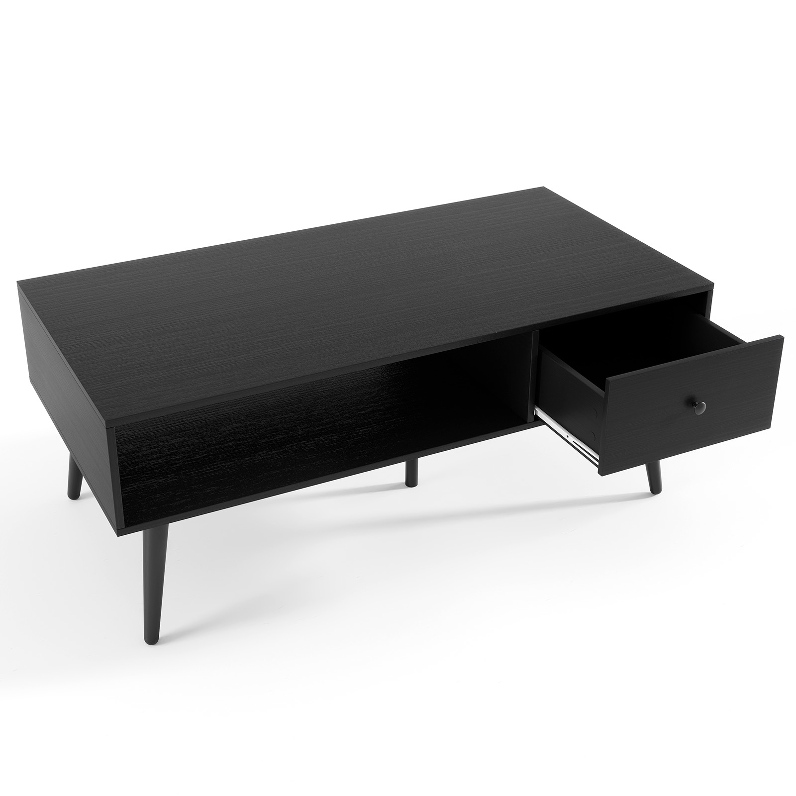 43" Coffee Table, Mid-century Modern Coffee Table W/ Tunnel Design, Centre Table W/ Double-layer Storage Space, Sturdy Metal Legs, Simple Console Table Dining Table For Living Room Bedroom