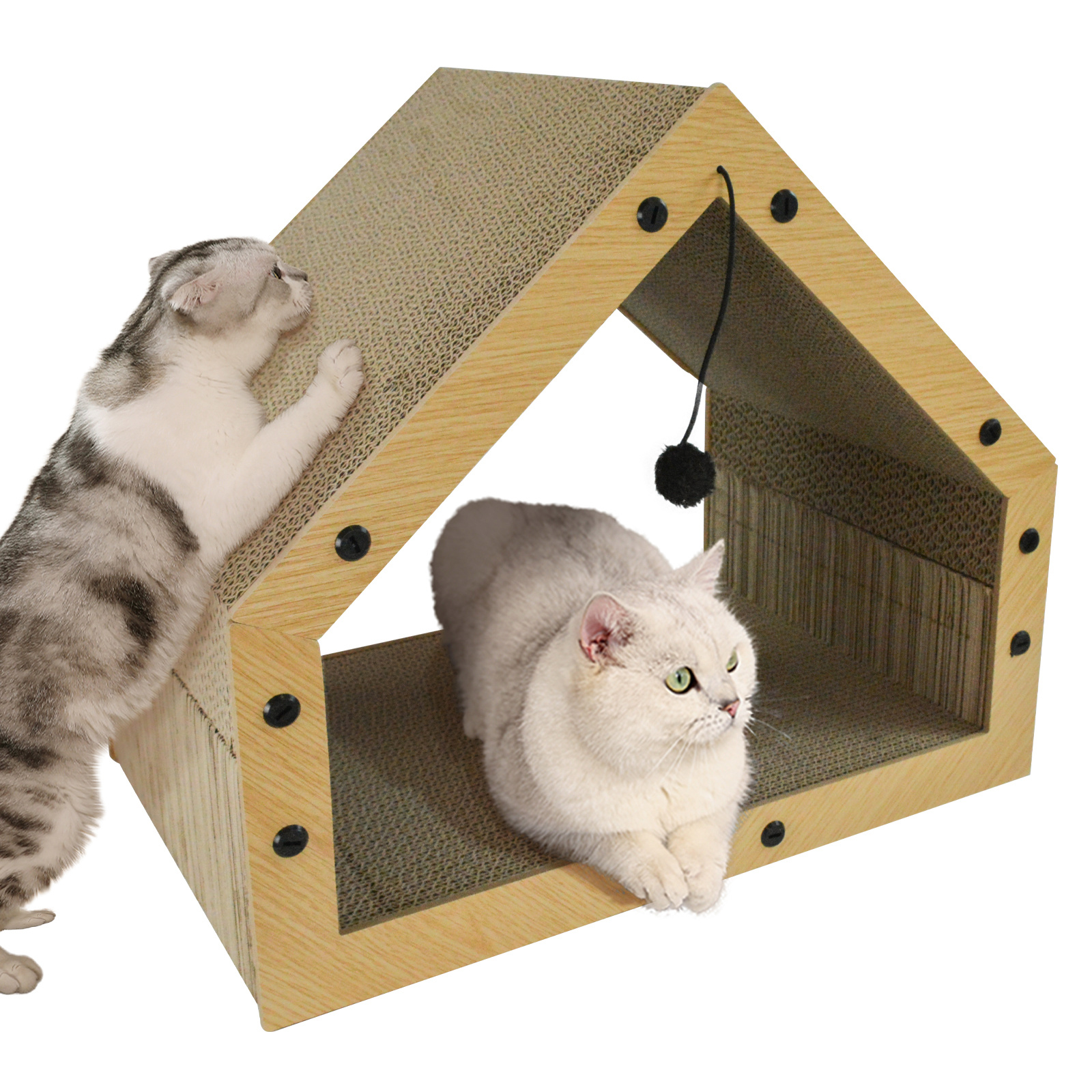 Image of ® Xxl Large Scratch Cardboard For Cats With Ball, House-shaped Scratching Boards, Beds, Blankets & Furniture For Cats Made From High-quality Cardboard, 40x30x40cm