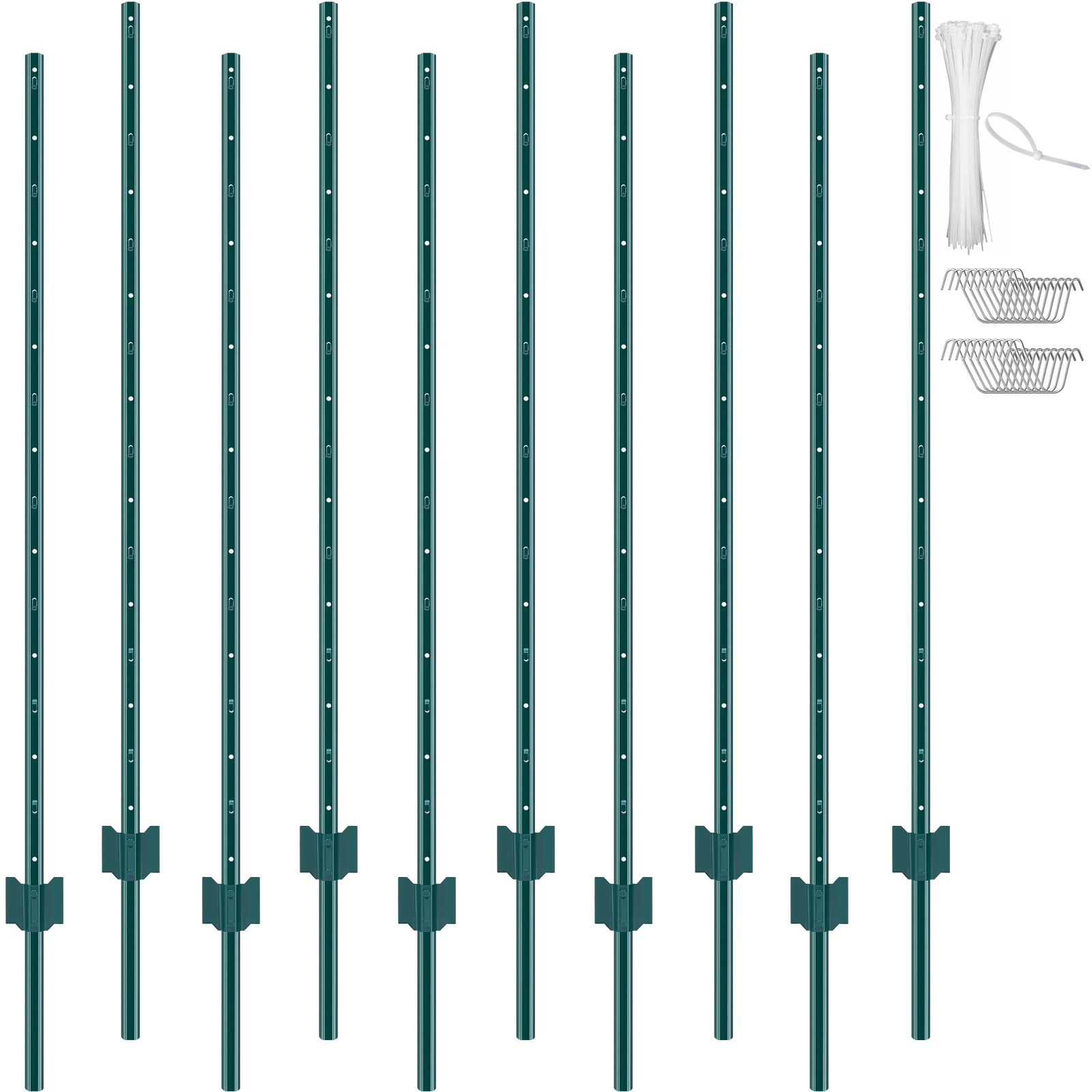 Vevor 5 Feet Fence Post 10 Pack Heavy Duty Metal Fence Posts Green
