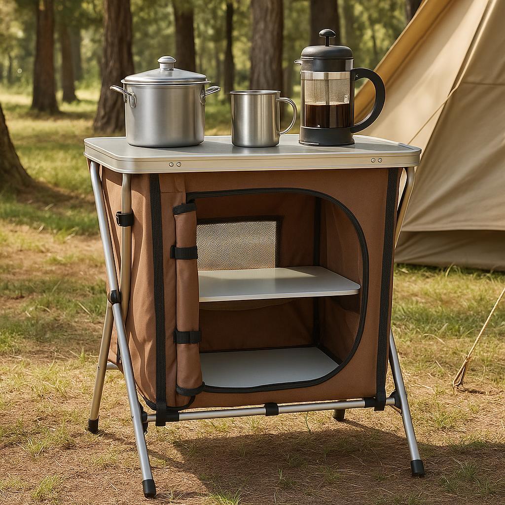 TEMU Armario de Cocina Plegable para Camping 60×44×60CM - Mesa de Almacenamiento Portátil y