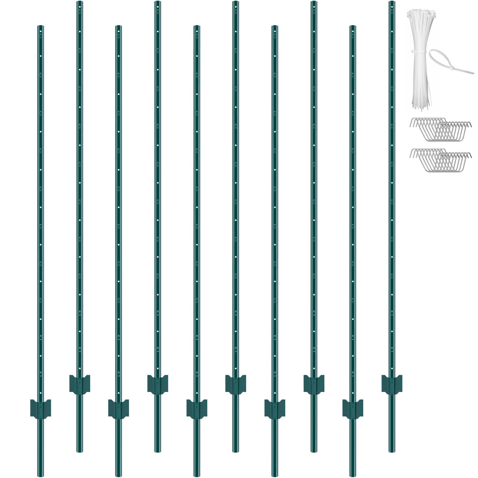 Vevor 182.9 Cm Fence Post 10 Pack Heavy Duty Metal Fence Posts Green