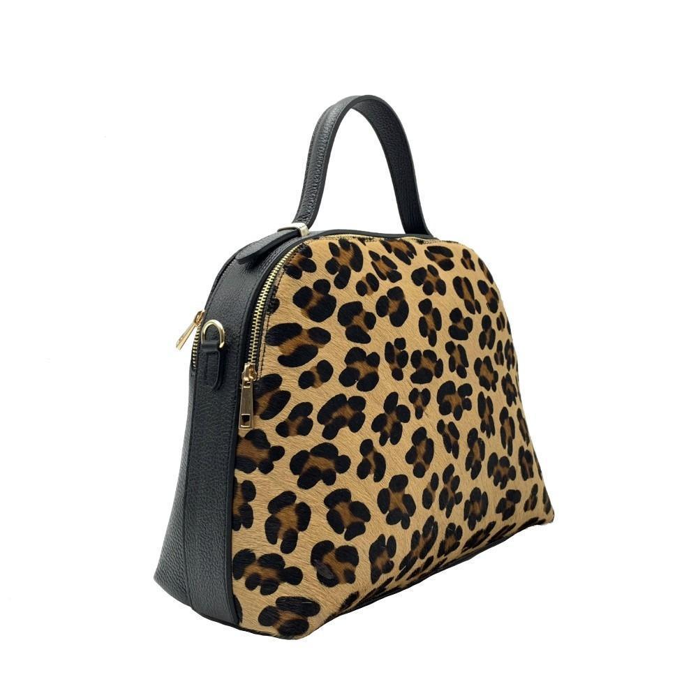 Handbag in Real Leather And Spotted Horsehide Made in Italy with Adjustable Shoulder Strap