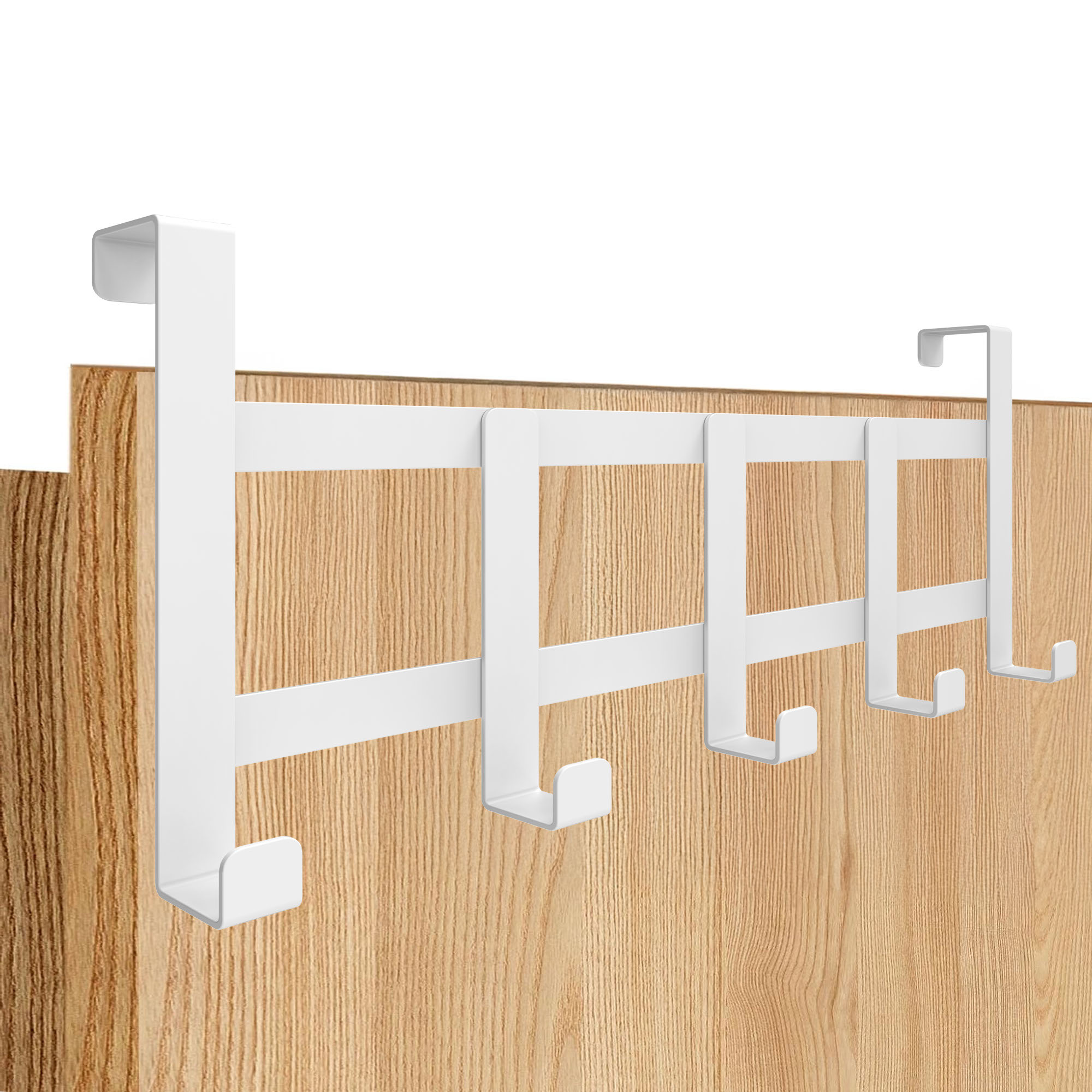 E-shop Home Weiße Türgarderobe zum Einhängen - Flexible & platzsparende Türhakenleiste | verwendbare Kleiderhaken für die ganze Wohnung