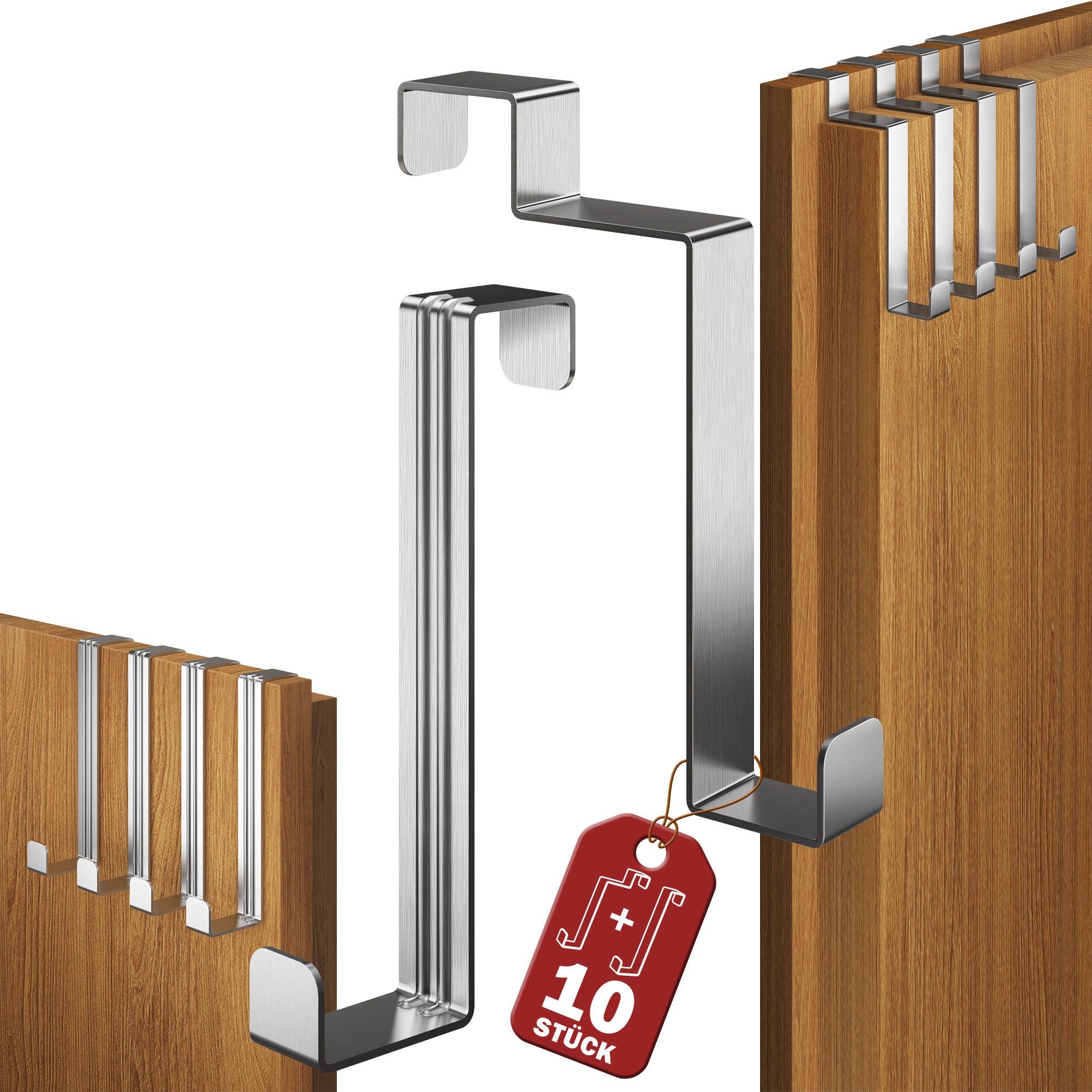 Lindenstein Over-the-door Hooks, 10-piece Stainless Steel Set – 5 Coat Hooks For Doors + 5 X Inside Door Hooks, Versatile Use, Sturdy Door Coat Rack, Door