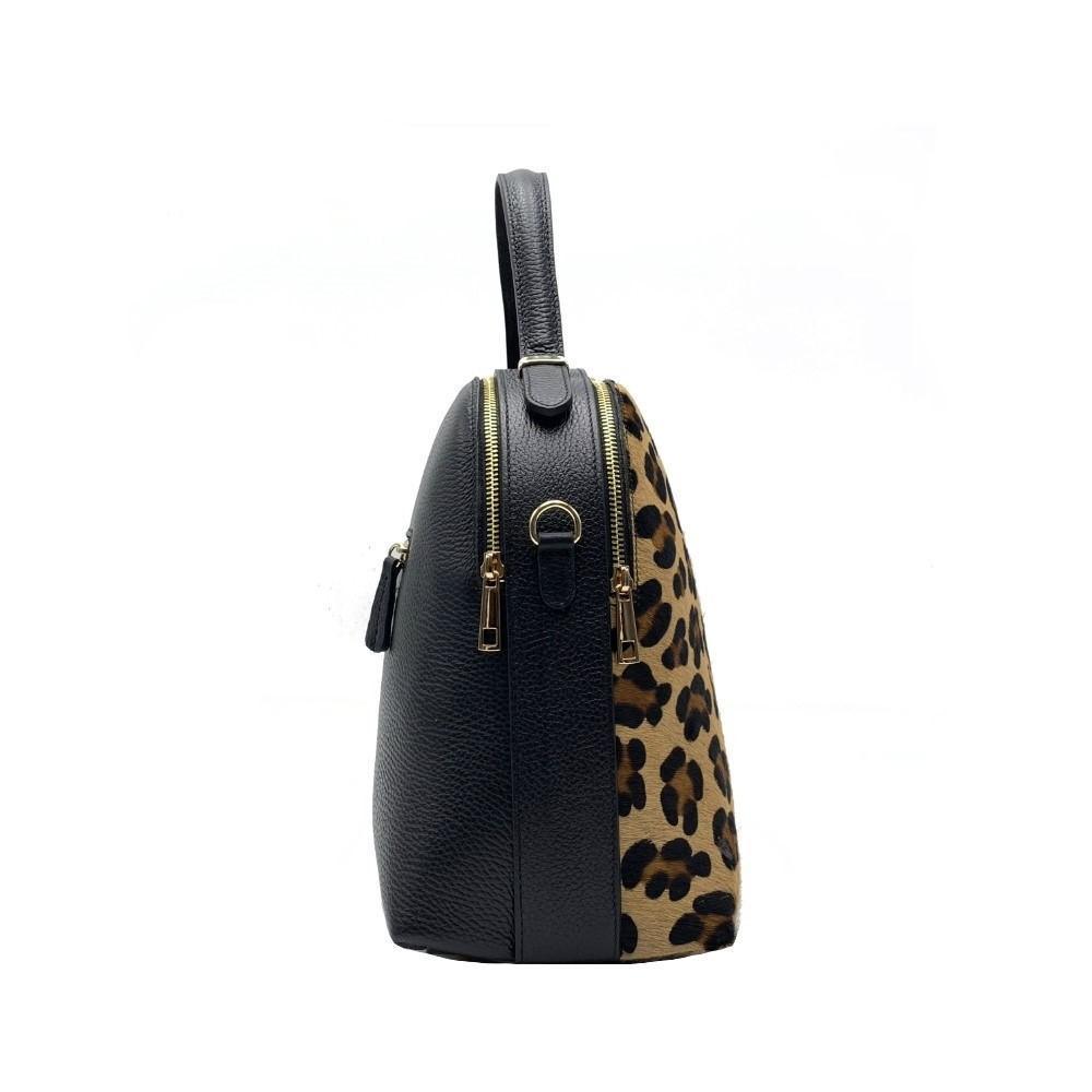 Handbag in Real Leather And Spotted Horsehide Made in Italy with Adjustable Shoulder Strap
