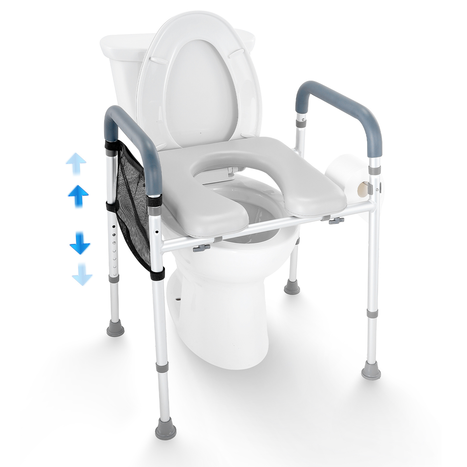 Image of Vevor Raised Toilet Seat, 7-position Height Adjustment 490 - 640 Mm, 158.7 Kg Weight Capacity, With Comfort Padded Aluminum Frame, Universal Toilet Seat Riser, For Elderly, Handicap, Pregnant, Medical