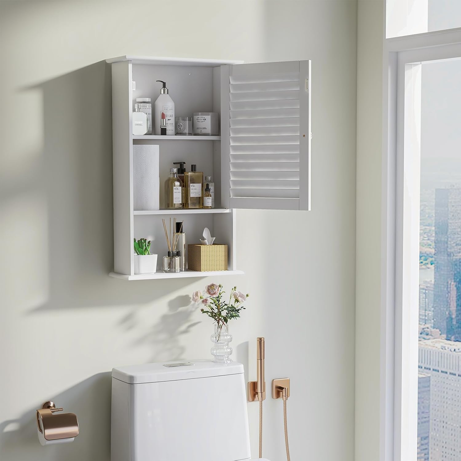 Image of Bathroom Wall Cabinet, Bathroom Storage Organizer Louvered Door, Small Medicine Cabinet For Bathroom, Bedroom