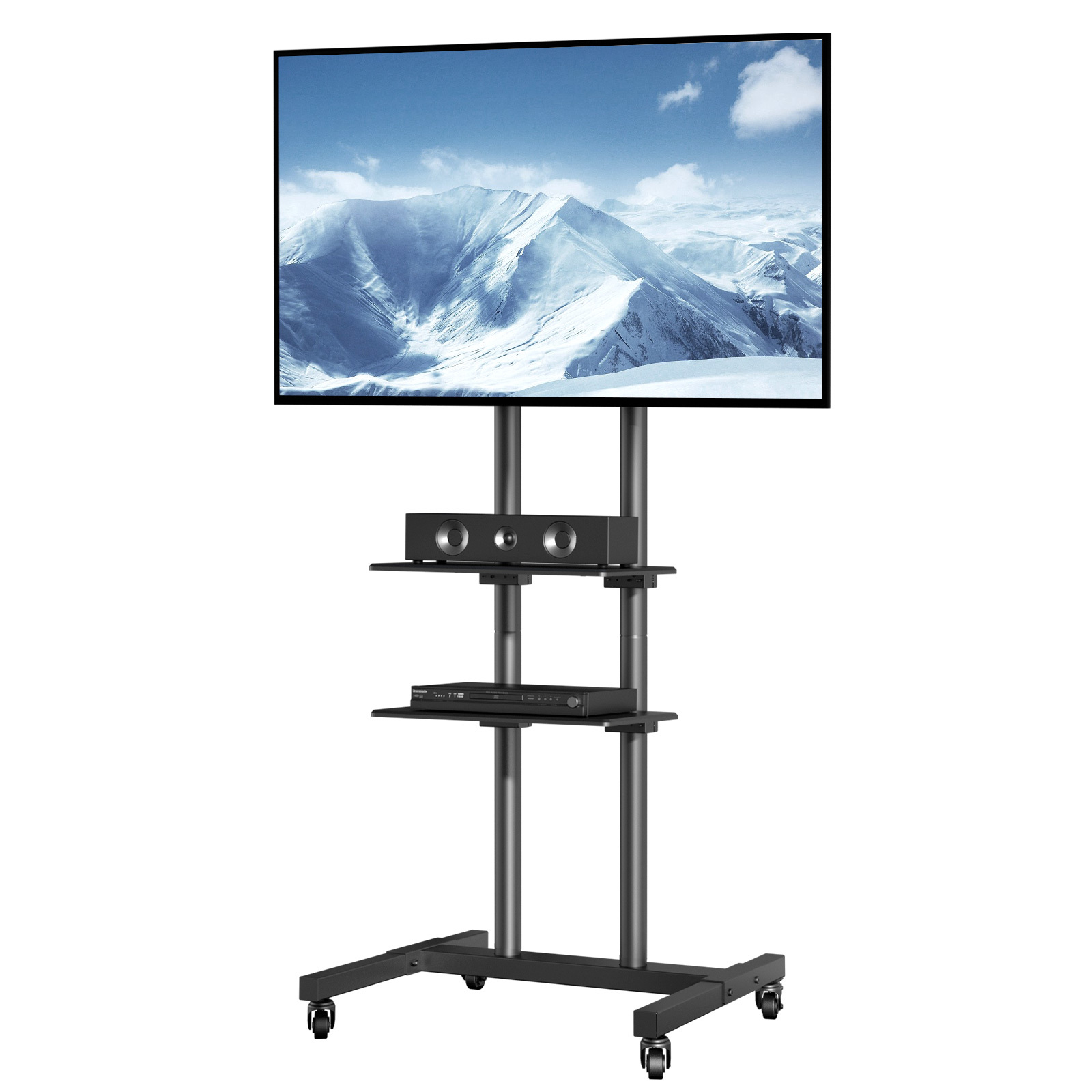 TEMU Support de mobile, chariot de mobile pour téléviseurs de 32 à 70 pouces, support de portable réglable en hauteur avec roues, double plateau pour