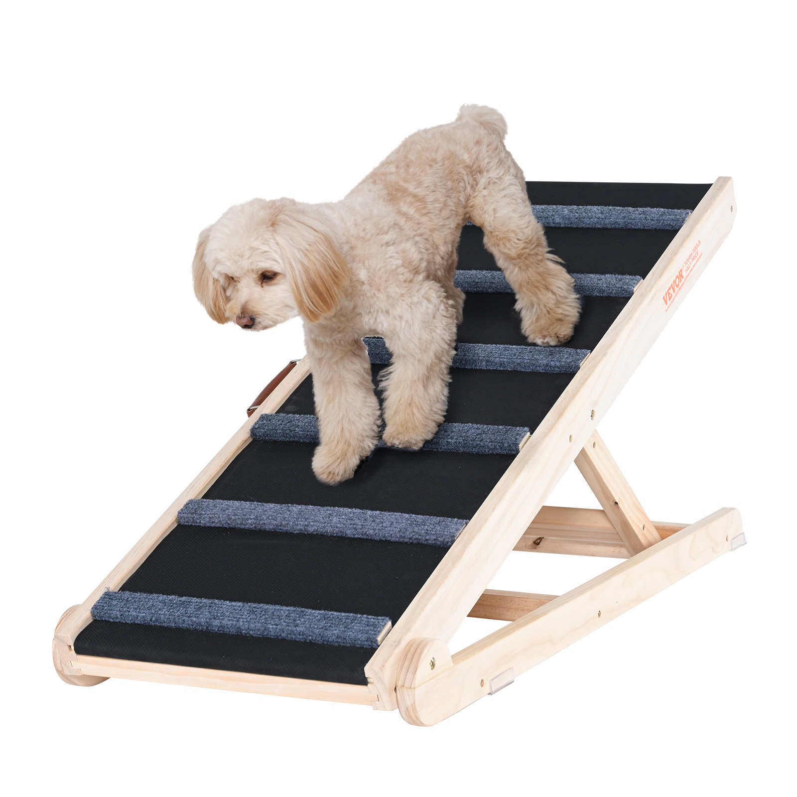 Image of Vevor Dog Ramp, Folding Pet Ramp For Bed, Adjustable Dog Ramp For Small, Large, Old , Wooden Pet Ramp With 105 Cm Long Ramp, Adjustable From 35 Cm To 65 Cm, Suitable For Couch, Sofa, Car