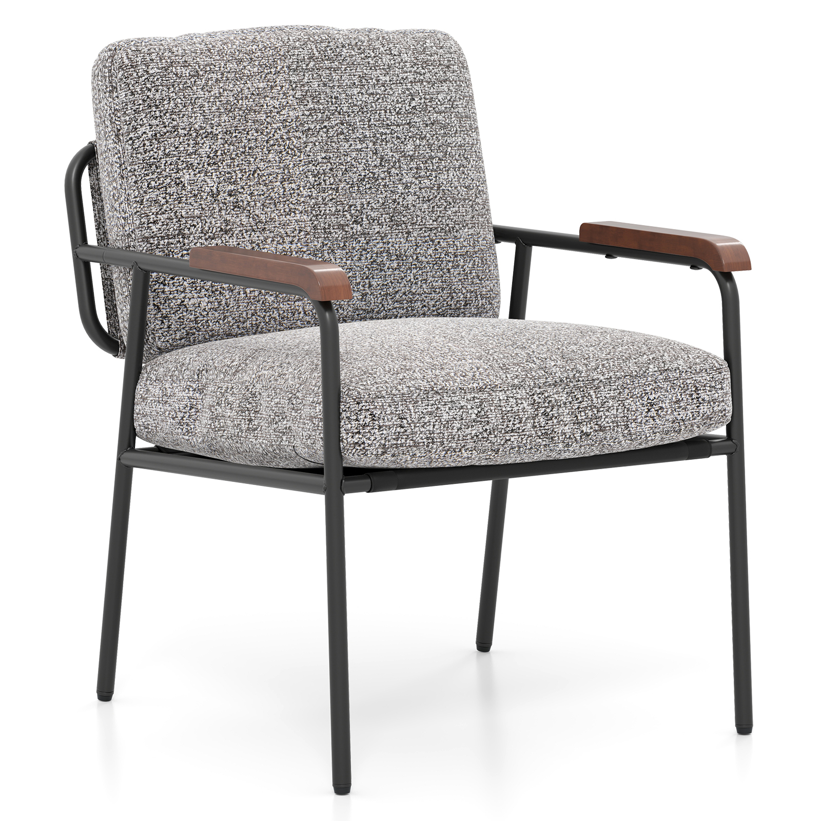 Image of Accent Chair, Living Room Chair With Back Pillow, Wide Cushioned Seat, Solid Rubber Wood Armrests, Metal Frame Reading Chair, Modern Armchair For Bedroom, Study, Home Office