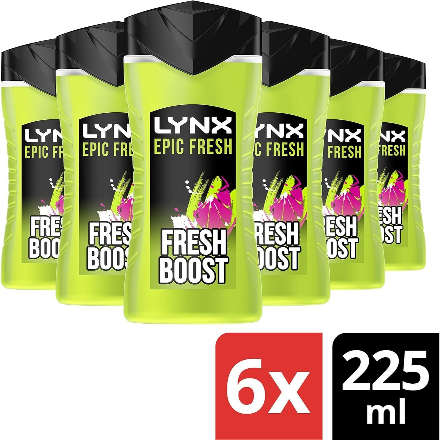 TEMU Lynx Fresh 3-in-1 Bodywash Shower Gel With A Grapefruit & Scent For A Shower 6 X 225 Ml