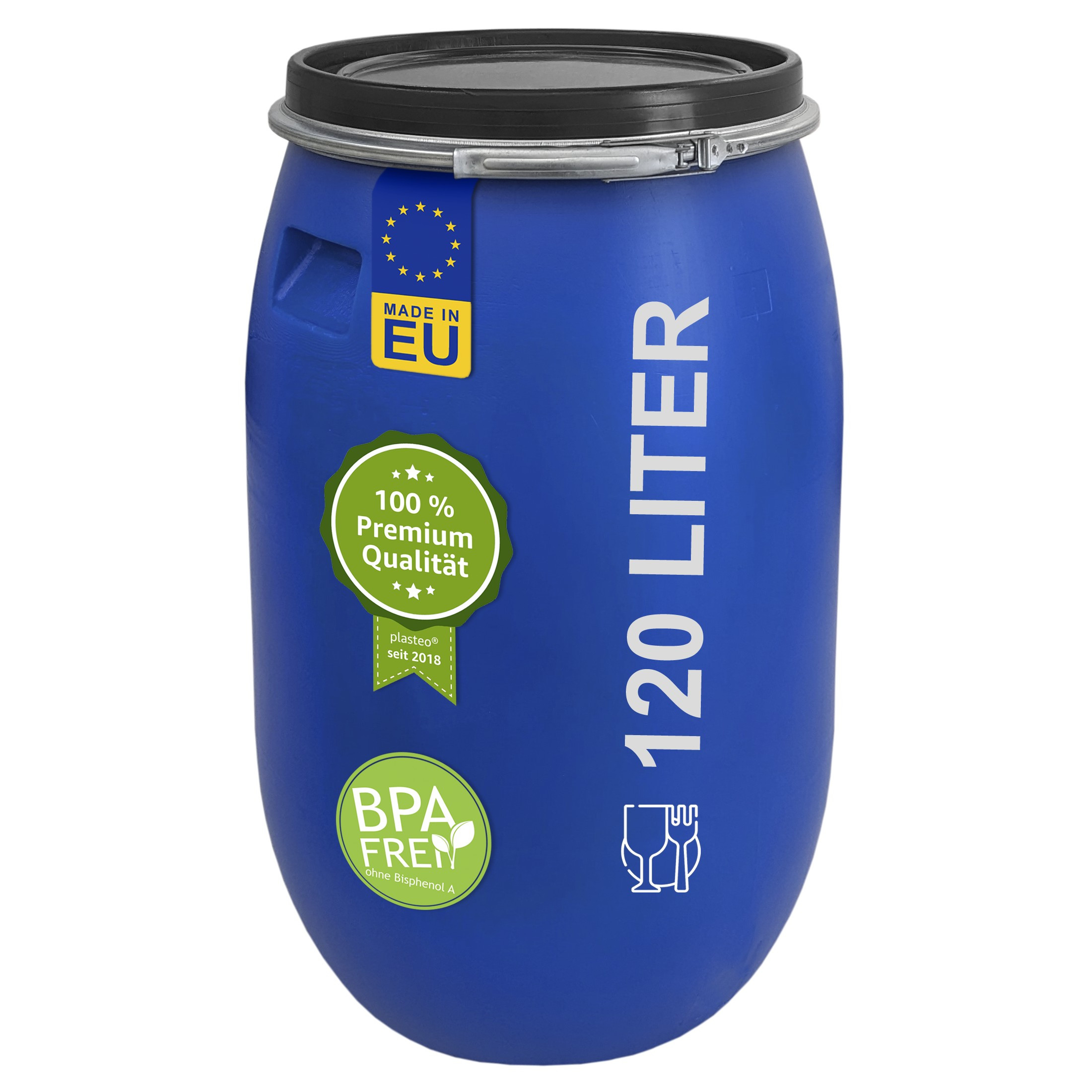 TEMU Plasteo® 120 Liter Or 220 Liter Barrel With Lid And Tension Ring, Plastic Barrel, Universal Barrel, Food-grade Water Barrel, Storage Barrel |